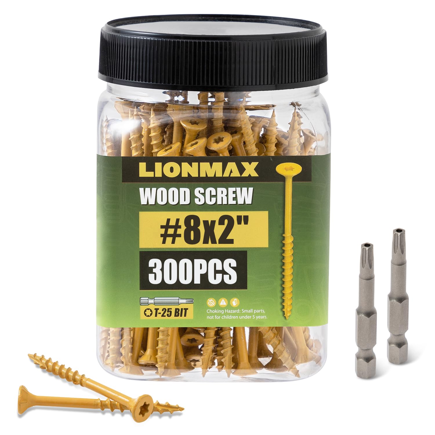 LIONMAX Deck Screws 2 Inch, Exterior Wood Screws #8 x 2, 300 PCS, Tan | Rust Resistant, Epoxy Coated, Outdoor Construction/Fence Screws for Wood, Torx/Star Drive, Flat Head, T25 Star Bit Included