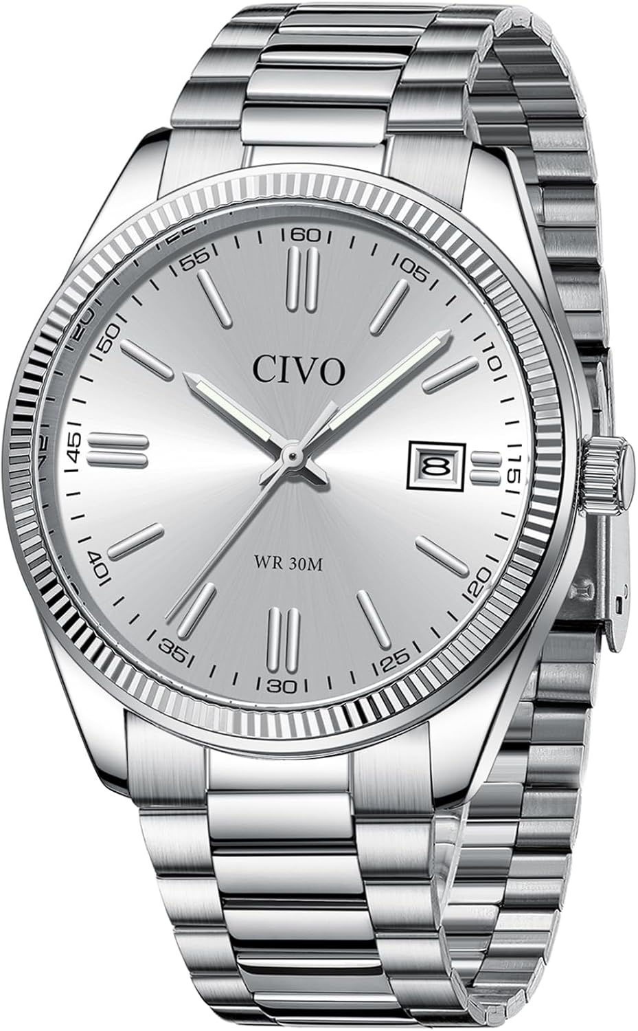 CIVO Analog Mens Watches Silver: Wrist Watches with Date Easy to Read - Dress Stainless Steel Watch for Men Gifts for Husband Father at Birthday Anniversary