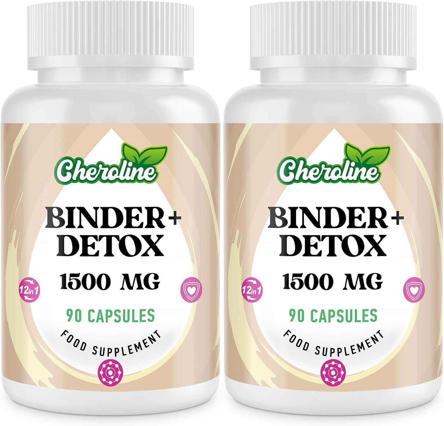 12-in-1 Binder Detox Capsules 1500mg, High Strength Gut & Liver Detox Cleanse, with Activated Charcoal, Highly Absorbable Full Body Detox, Vegan & Natural (90 Count (Pack of 2))
