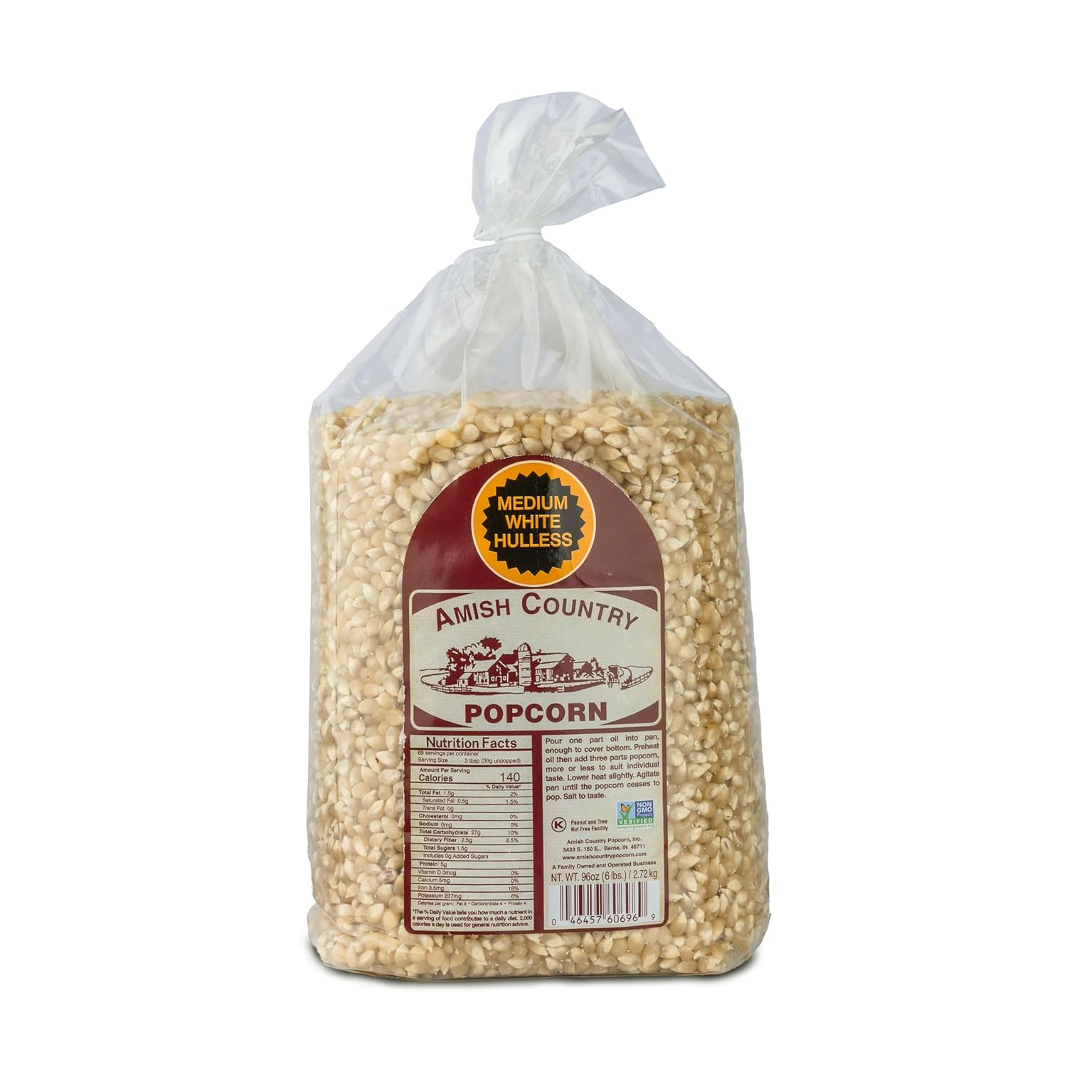 Amish Country Popcorn Medium White Popcorn Kernels, 6LB Bag - Non-GMO, Gluten Free, Hulless, Old Fashioned Popcorn