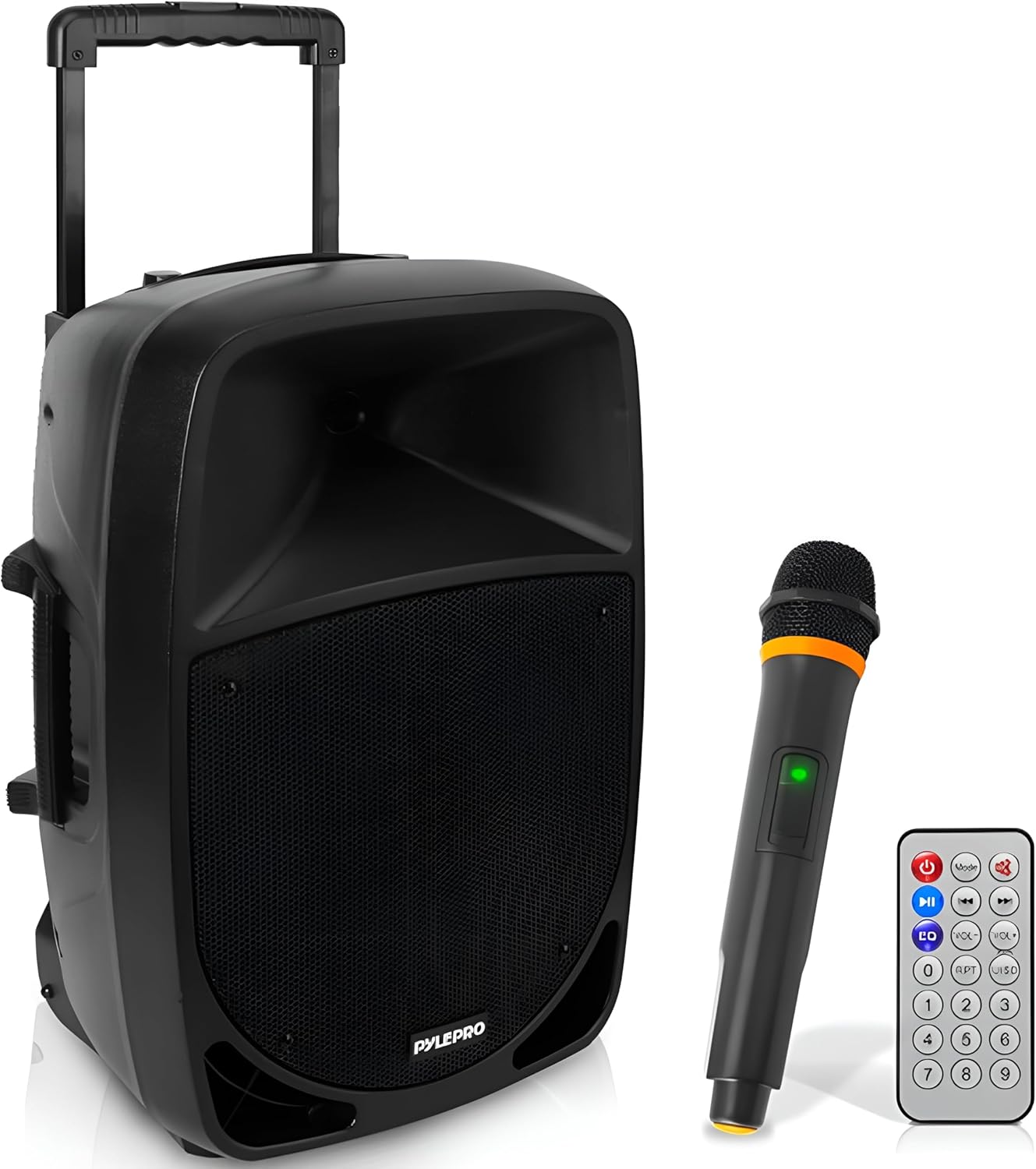 Pyle 1200W Portable Bluetooth PA Speaker - 12’’ Subwoofer, LED Battery Indicator Lights W/Built-In Rechargeable Battery, MP3/USB/SD Card Reader, and UHF Wireless Microphone - Pyle PSBT125A,Black