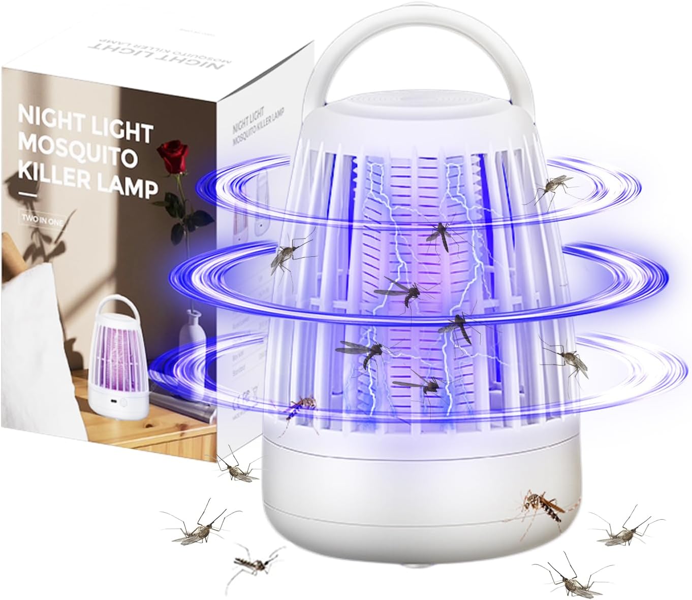 Mosquito Killer Lamp Electric Bug Zapper USB Rechargeable Fly Killer with Night Light, Portable Insect Trap Camping Mosquito Repellent for Home, Bedroom, Garden, Indoor and Outdoor