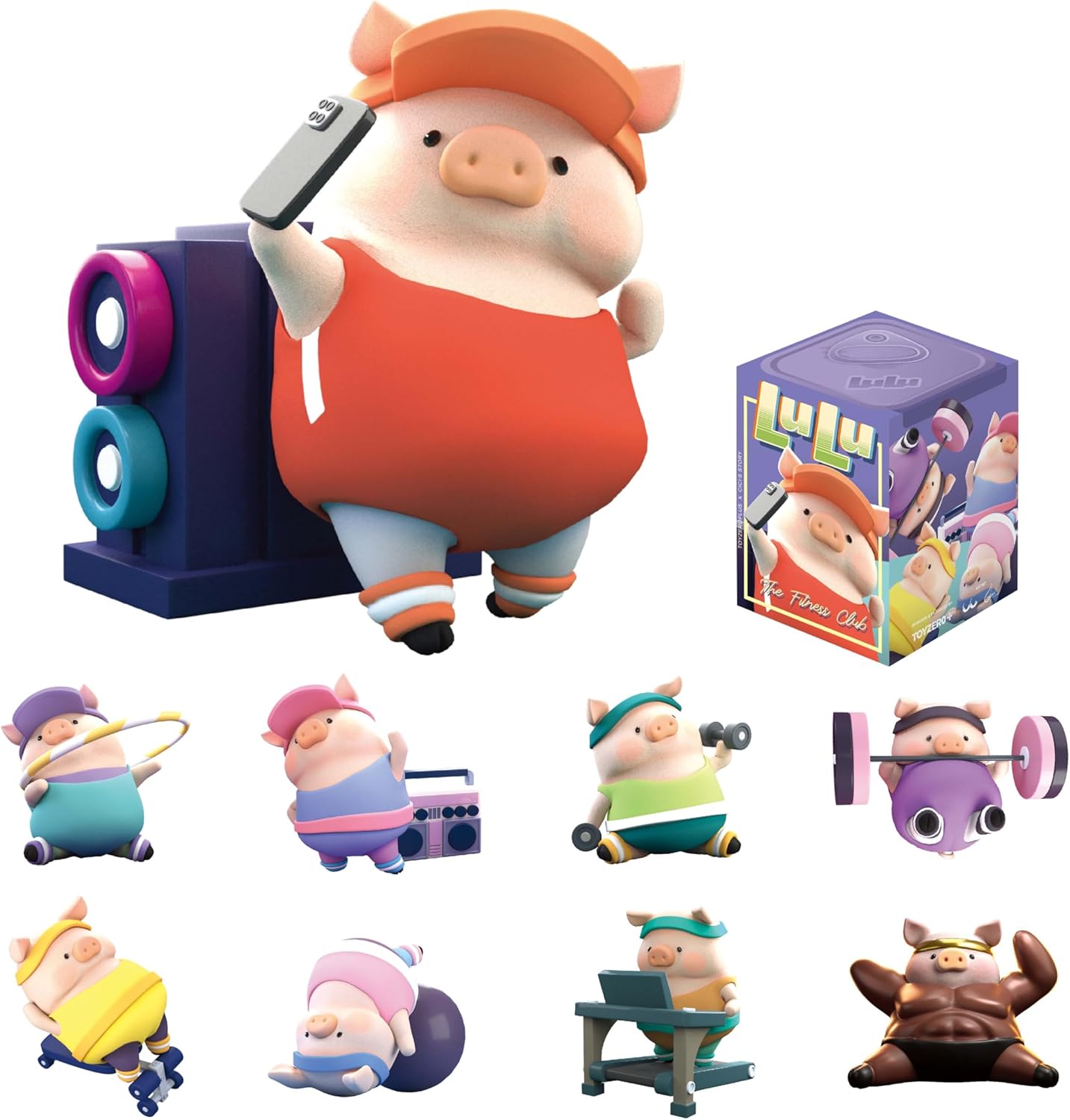 Lulu The Piggy Blind Box Figures - Fitness Club Series Blind Boxes Mystery Box Cute Animal Figurines Collectible Toys Home Desk Decorations Holiday Birthday Gifts, Single Box