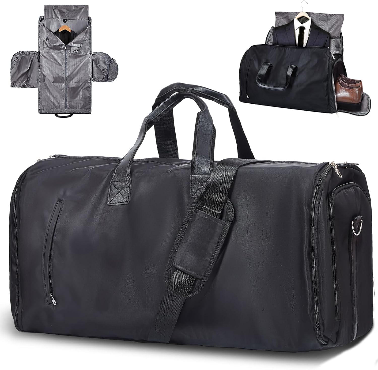 SINZUX Convertible Travel Garment Bag, Carry on Garment Duffle Bags with Shoe Compartment, 3 in 1 Waterproof Hanging Suit Suitcase Business Travel Bag, Suit Carrier Bag with Shoulder Strap for Men