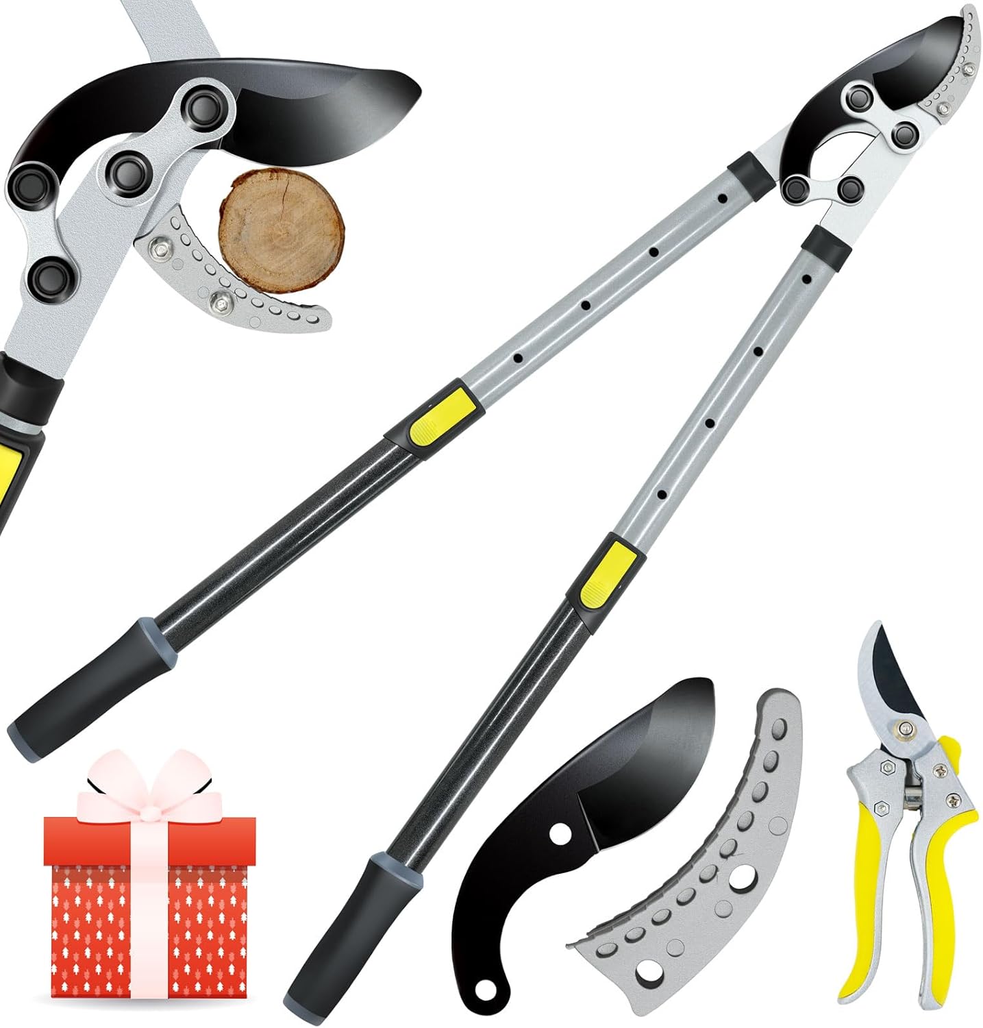 JARDINEER Extendable Loppers for Tree Trimming Heavy Duty, 3PCS Anvil Loppers Shears Set, Telescopic Branch Cutters with 2 Inch Clean Cut Capacity