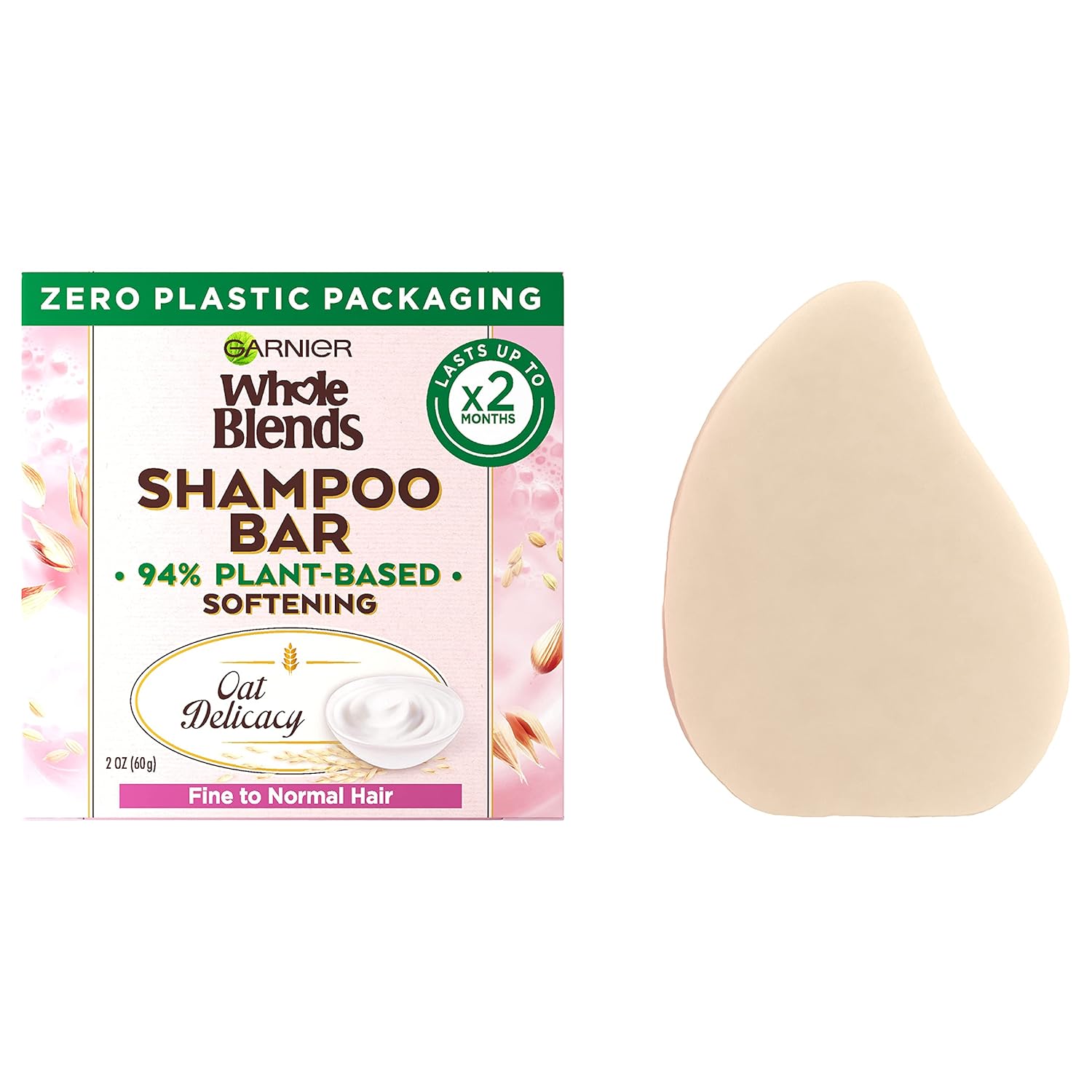 Garnier Whole Blends Softening Shampoo Bar for Fine to Normal Hair, Oat Delicacy, 2 Oz, 1 Count (Packaging May Vary)