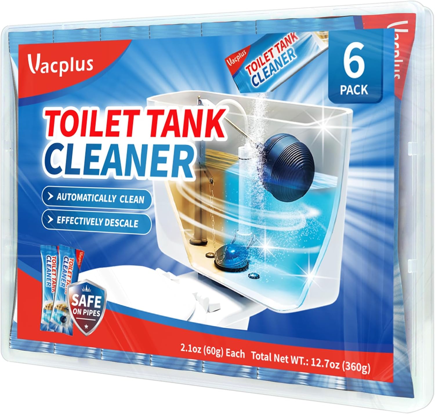 Vacplus Toilet Tank Cleaner - 6 Pack Automatic Descaler Tablets, Powerful Mold & Rust Remover, Long-Lasting Bowl Cleaning Solution