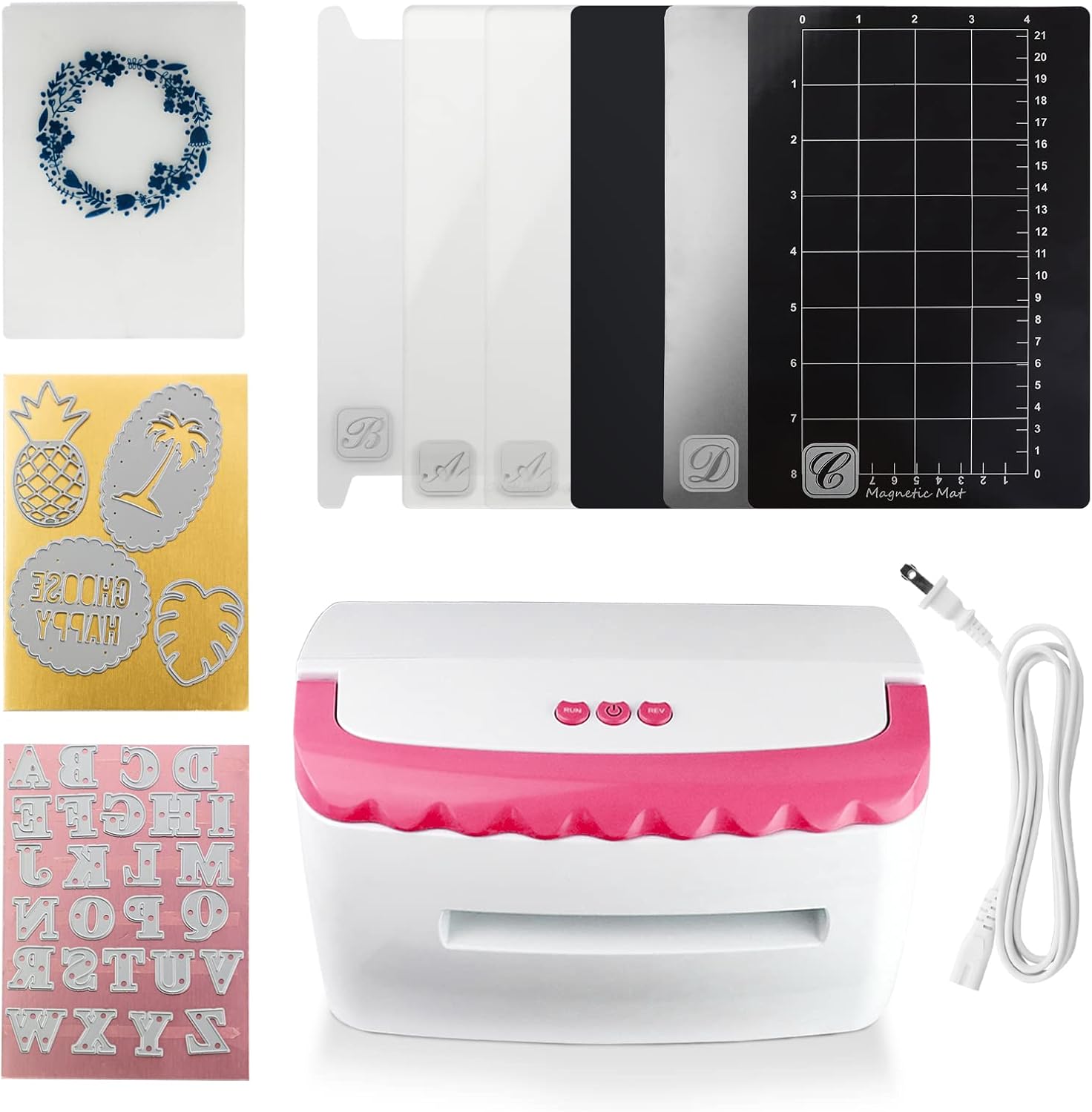 A5 Pink Electronic Metal Die Cutting & Embossing Machine 3D Embossing Folders 2 Sets Metal Cutting Dies Supplies Craft Accessaires Starter Kit for Scrapbooking, Cardmaking