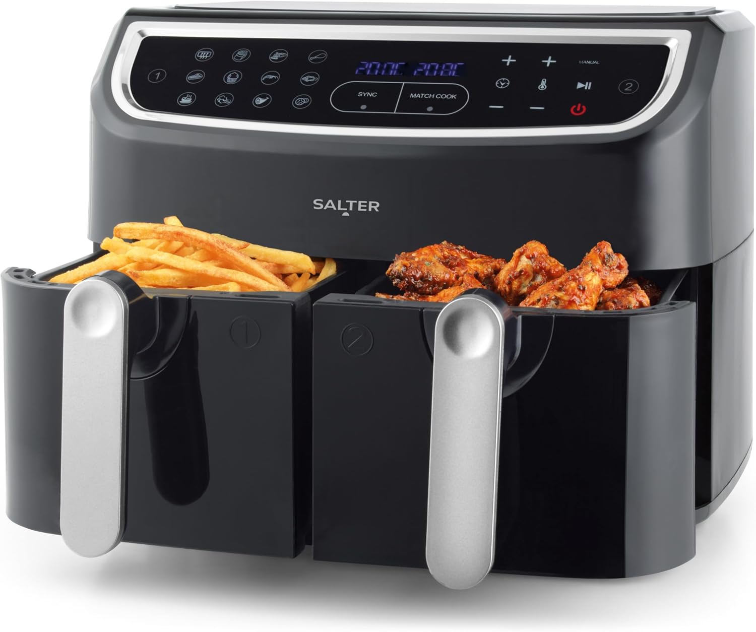 Salter EK4548 Dual Cook Pro Air Fryer With 12 Cooking Functions and Sensor Touch Display | 9 Litre | 1600 W | 2 Frying Racks For Dual Cooking | 30 Minute Timer & Adjustable Temperature Control
