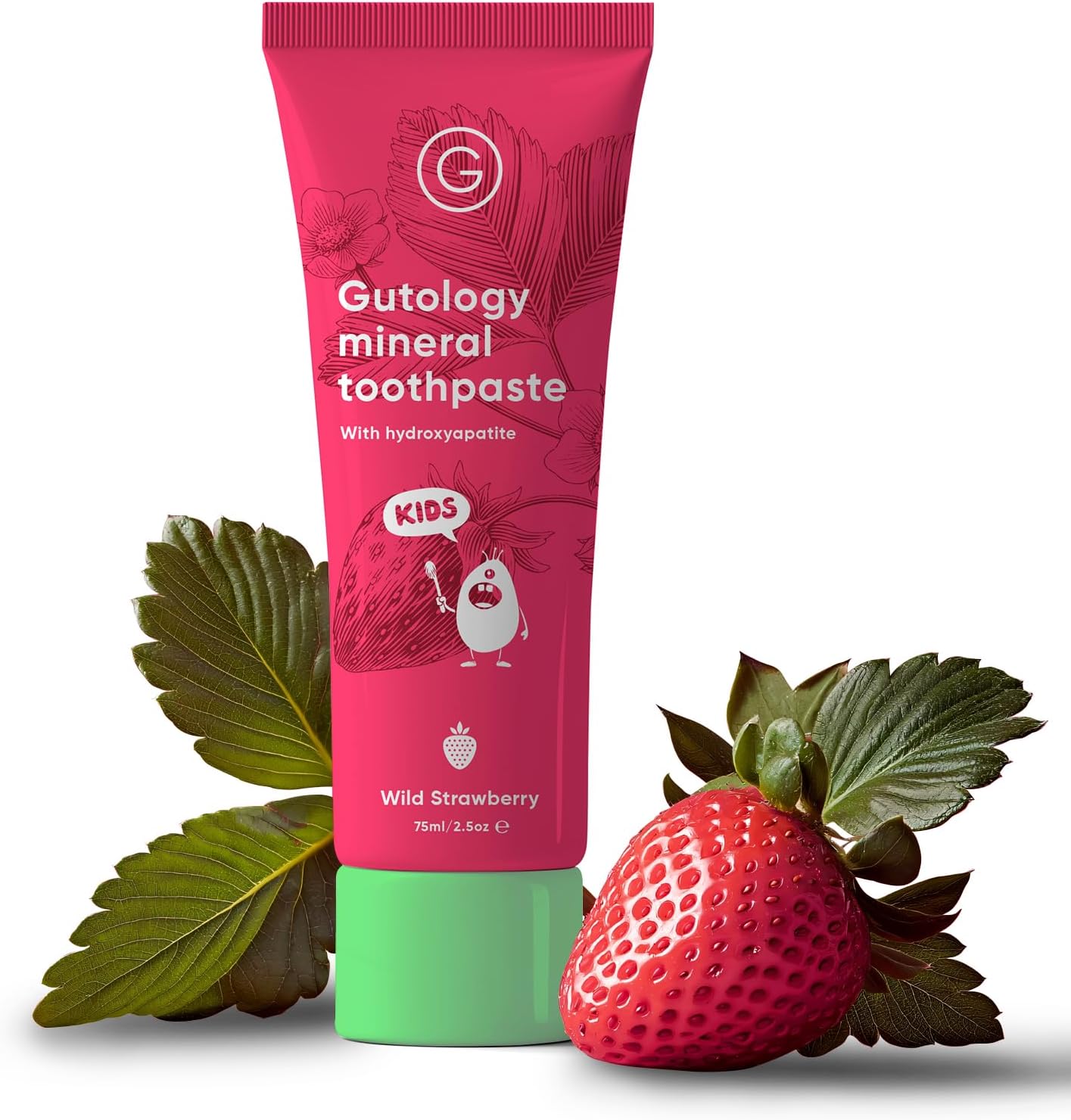 Gutology Kids Hydroxyapatite Mineral Toothpaste 75ml Fluoride Free Toothpaste Microbiome Friendly Suitable for Sensitive Teeth & Children - Wild Strawberry Flavour