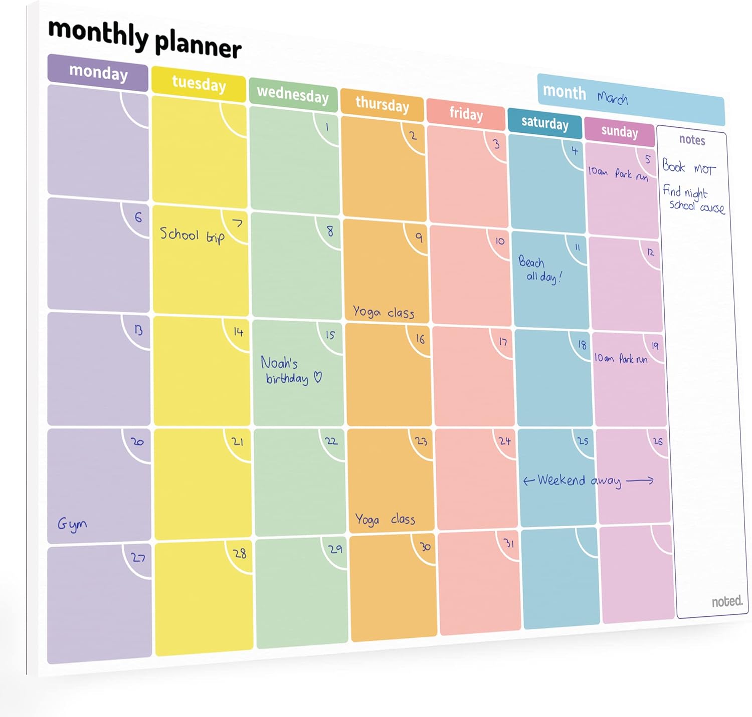 Monthly Planner Pad – A4 Undated Calendar and Scheduler – 52 Journal Sheets with Colour Coded Days and Notes area. For work home and study revision – 100gsm paper (Single Pack)