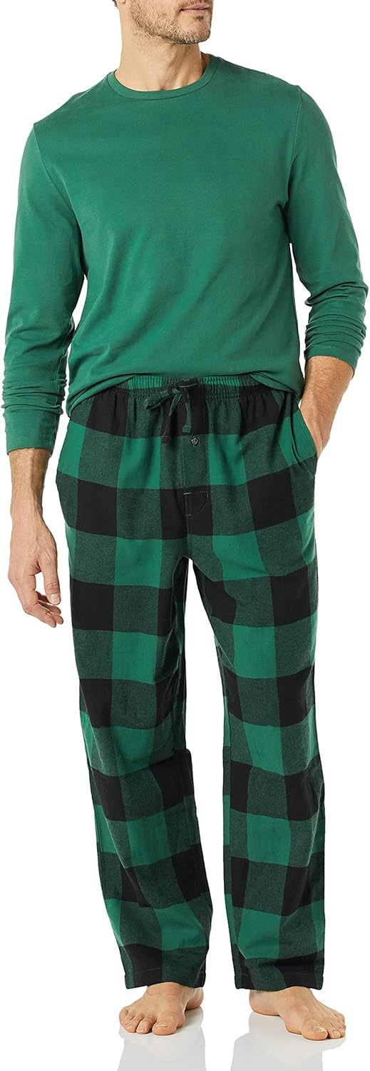 Amazon Essentials Men's Flannel Pant and Long-Sleeve T-Shirt Pajama Set