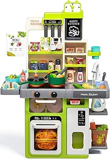 Kids Play Kitchen Set, Toddler Kitchen Playset with Sound & Light, Cooking Stove with Steam, Play Sink, Play Food Toy and Kitchen Accessories, Pretend Kitchen Toy for Kids Girls Boys 1-3