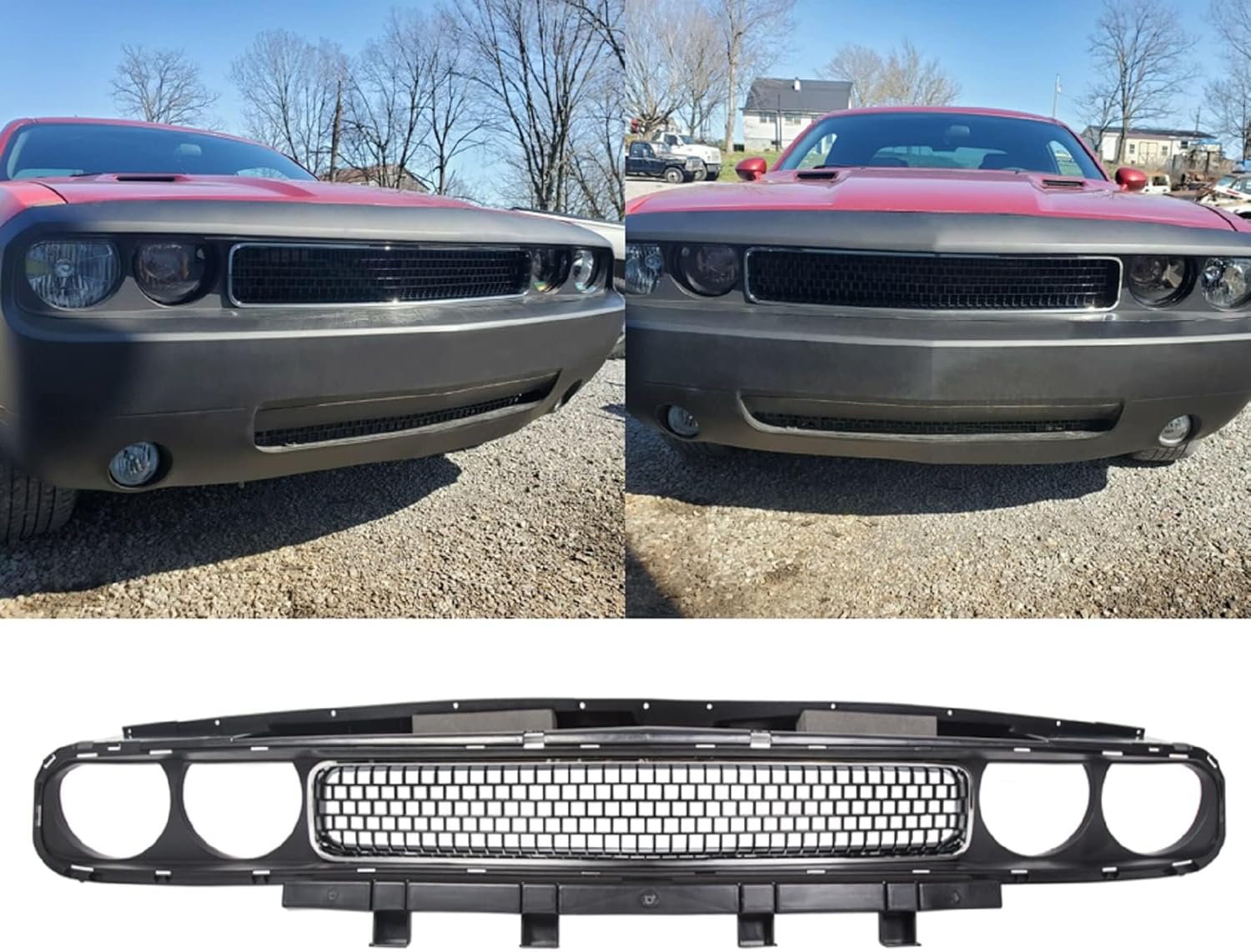HECASA Front Bumper Upper Grille Compatible with 2008-2014 Dodge Challenger Grill W/Bezel Chrome Molding Trim Replacement for CH1200338 68043388AB