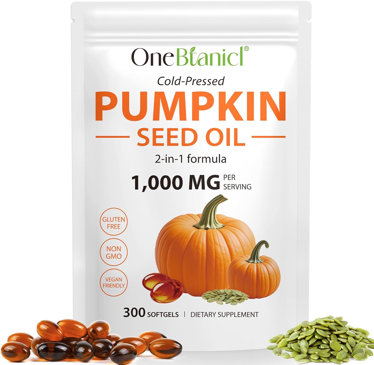 Pumpkin Seed Oil Capsules, 300 Softgels of Pumpkins Seed Oil Supports Hair Body Skin, Cold-Pressed High Strength Supplement No Additives