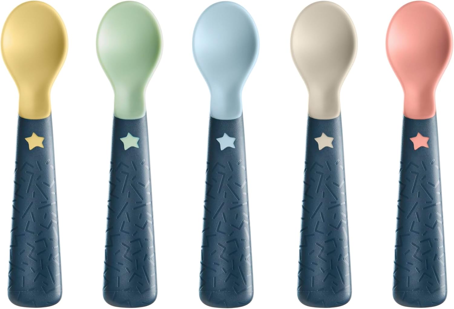 Tommee Tippee Easigrip Self-Feeding Weaning Spoons, for Babies 6m+, Pack of 5 Spoons with Easy to Hold Chunky Handles, Steriliser and Dishwasher Safe