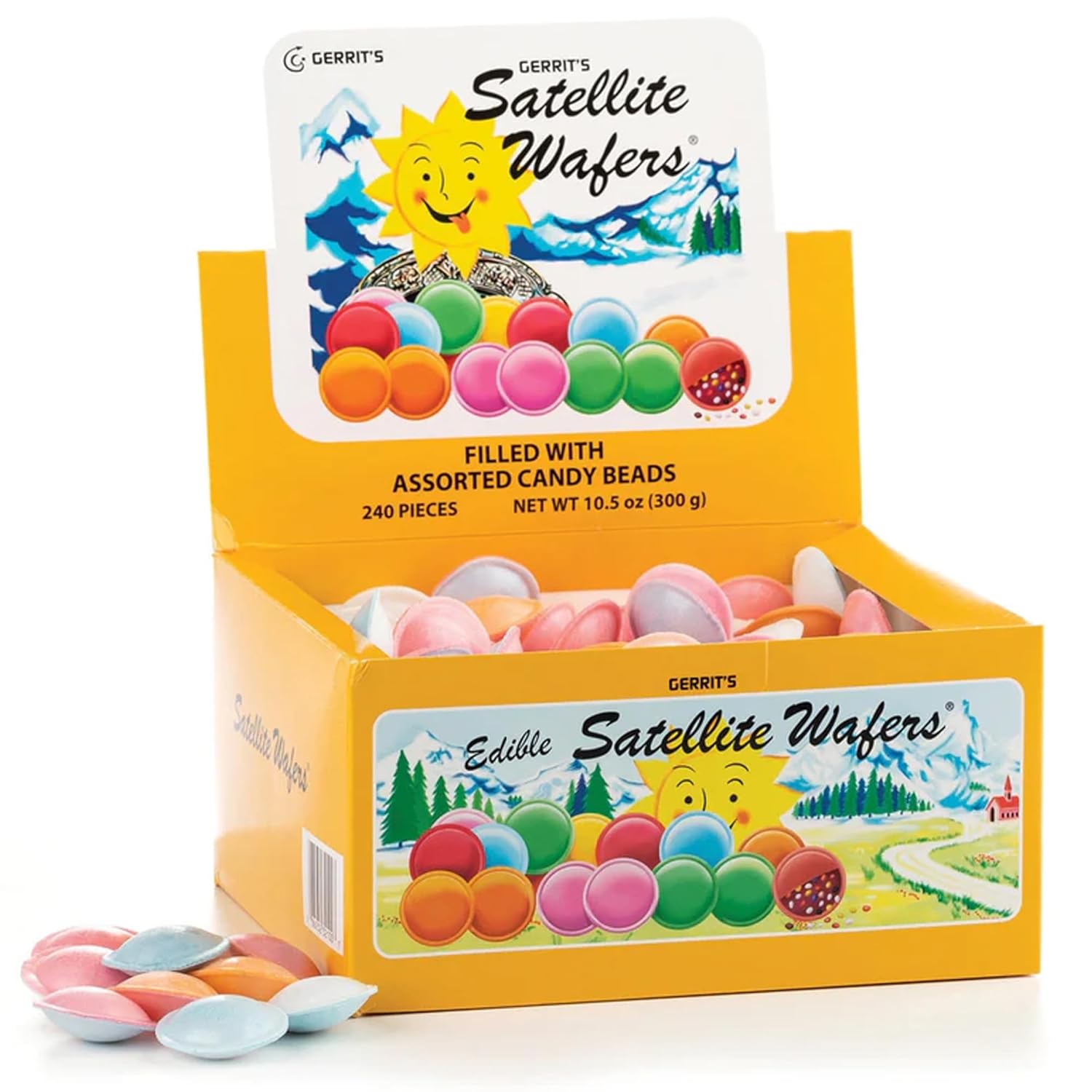Gerrit's Satellite Wafers Candy - Pack of 240 - Filled with Assorted Beads - Light, Crispy, and Nostalgic Flying Saucer Candy Wafers