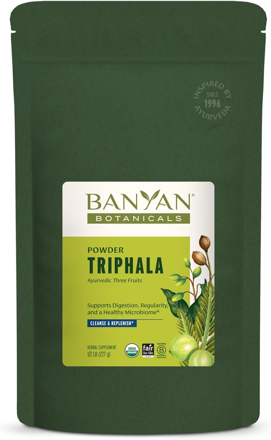 Banyan Botanicals Triphala Powder - Organic Digestion Supplement with Amla, Haritaki & Bibhitaki – Digestion, Colon Support & Healthy Gut Microbiome* – 1/2 lb – Non-GMO Sustainably Sourced Vegan