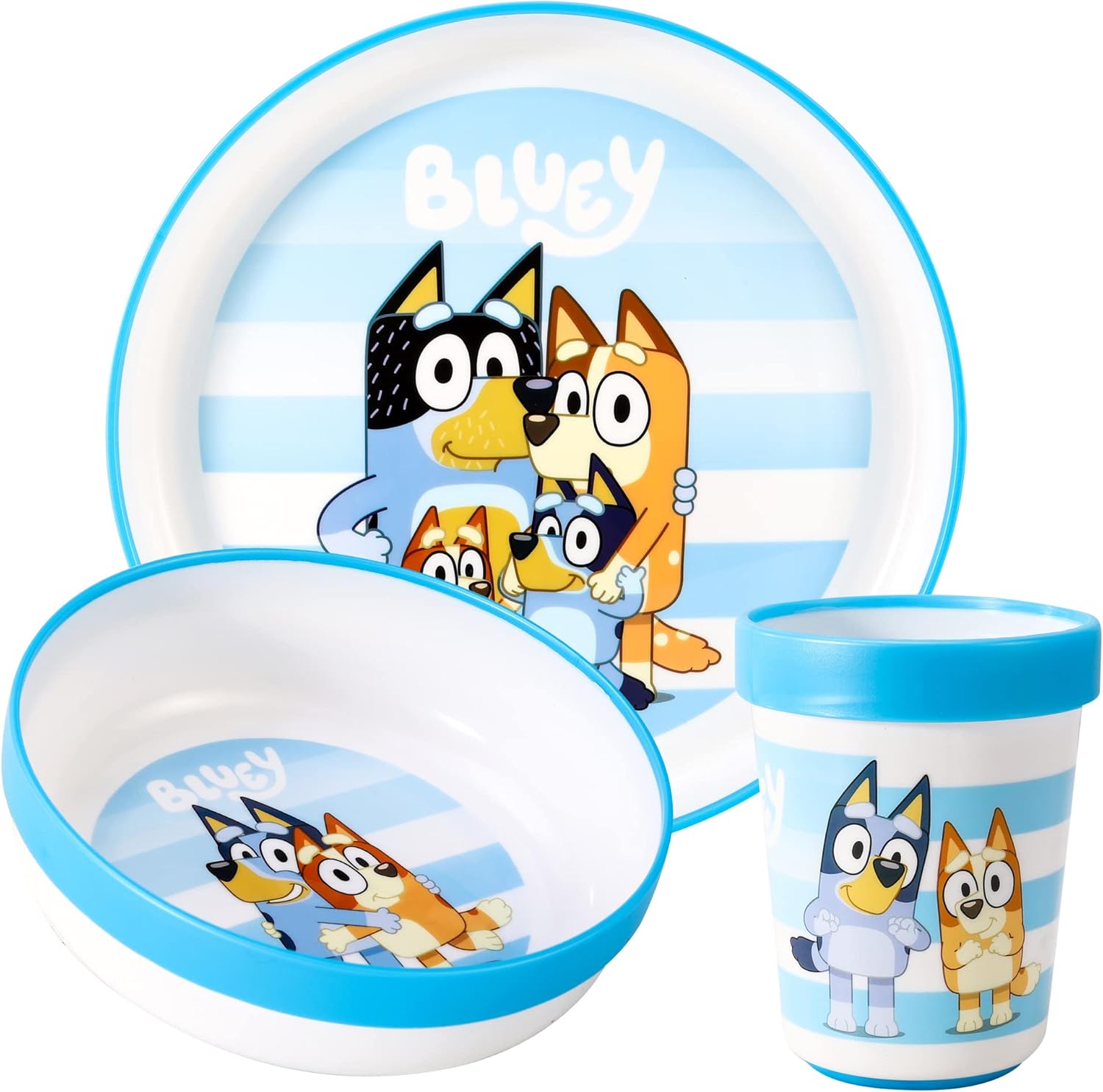 Bluey 3pcs Reusable Bicolor Premium Kids Dinner Tableware Set Plate, Bowl & Tumbler, BPA Free