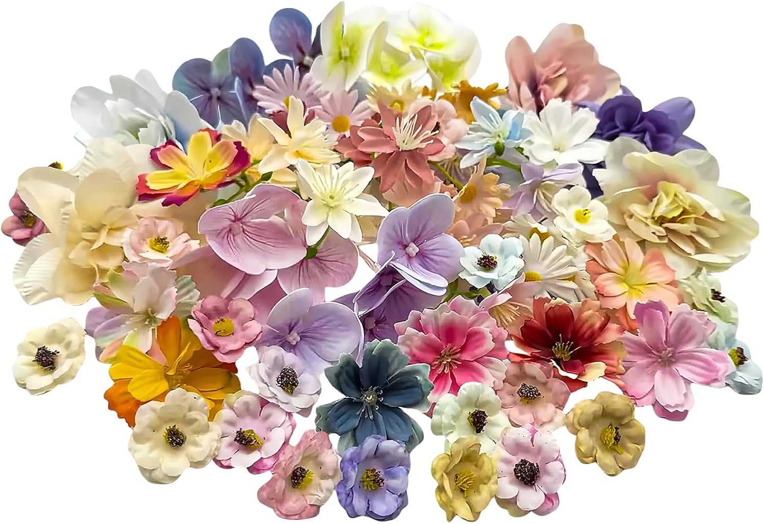 50 Pcs Cake Flowers,Artificial Flower Heads Colourful Silk Fake Decorations Crafts Diy Small Mini Simulation Craft Head Birthday Cakes Colorful Floral,for Scrapbooking Wedding Party Home Decoration