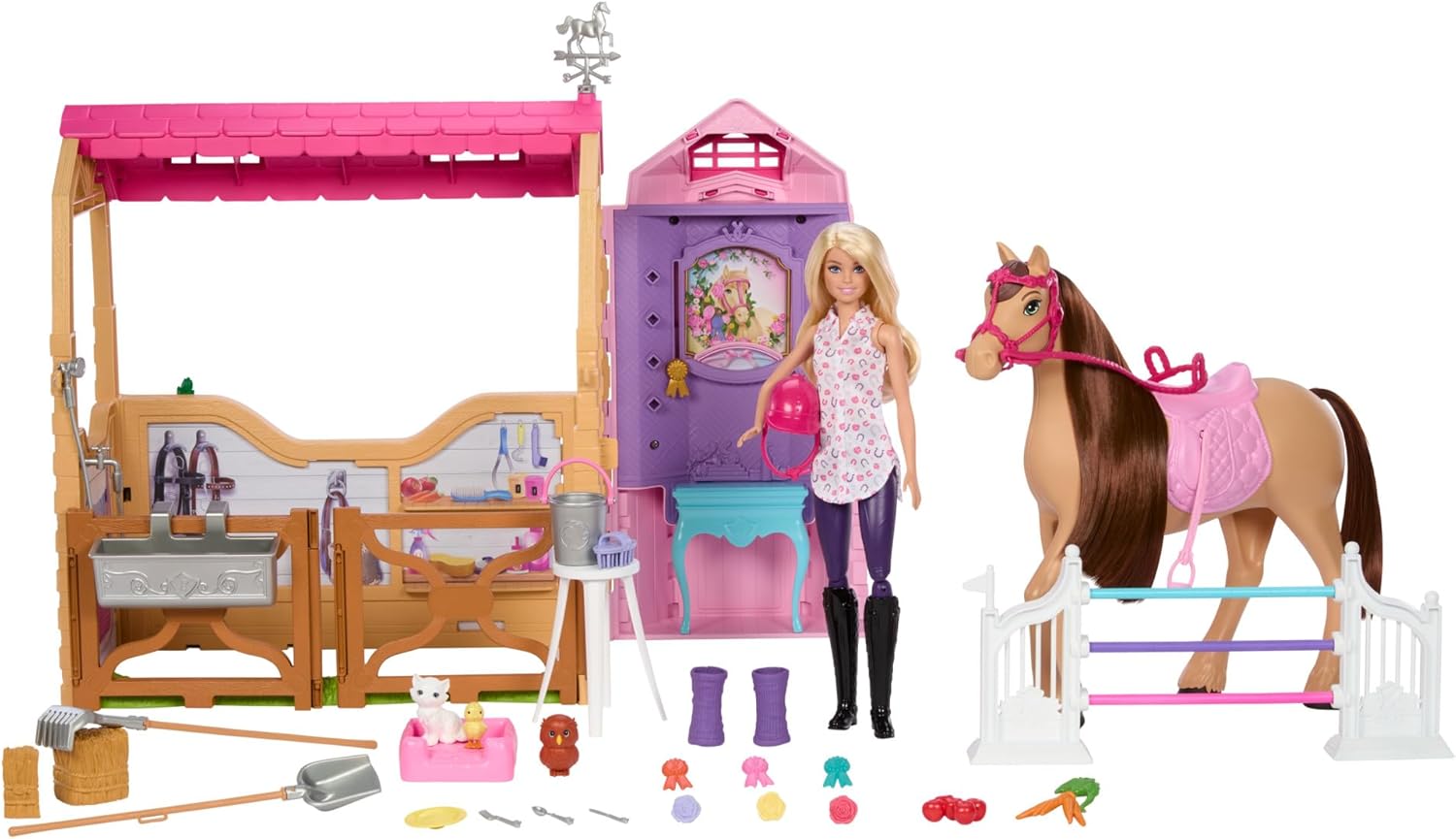 Barbie Toy Stable Playset with Doll, Horse & Accessories, 25+ Pieces with 6 Areas of Play, Inspired by Barbie Mysteries: The Great Horse Chase, HXJ44