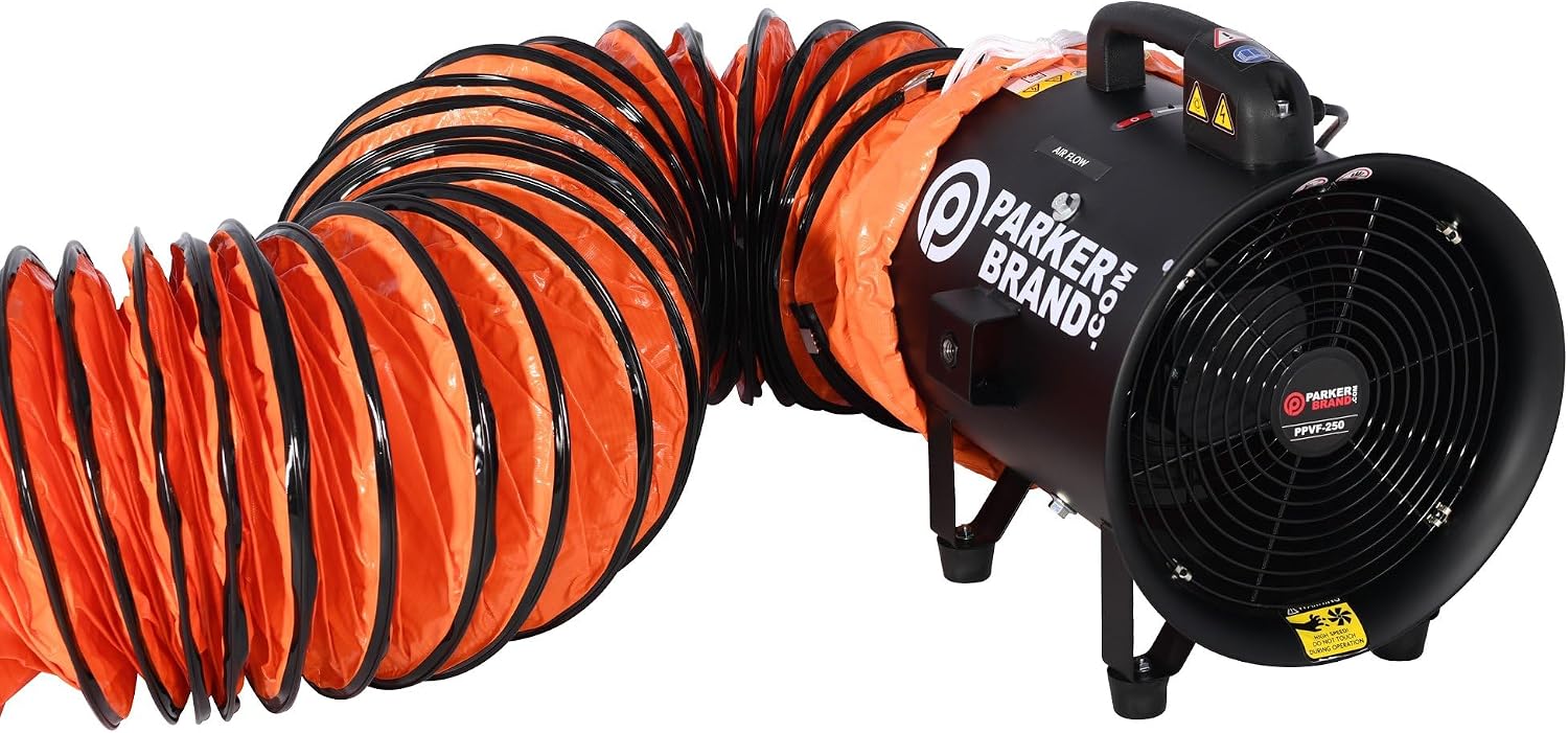 ParkerBrand.com 10 Inch Industrial Portable Ventilation Fan and PVC Ducting
