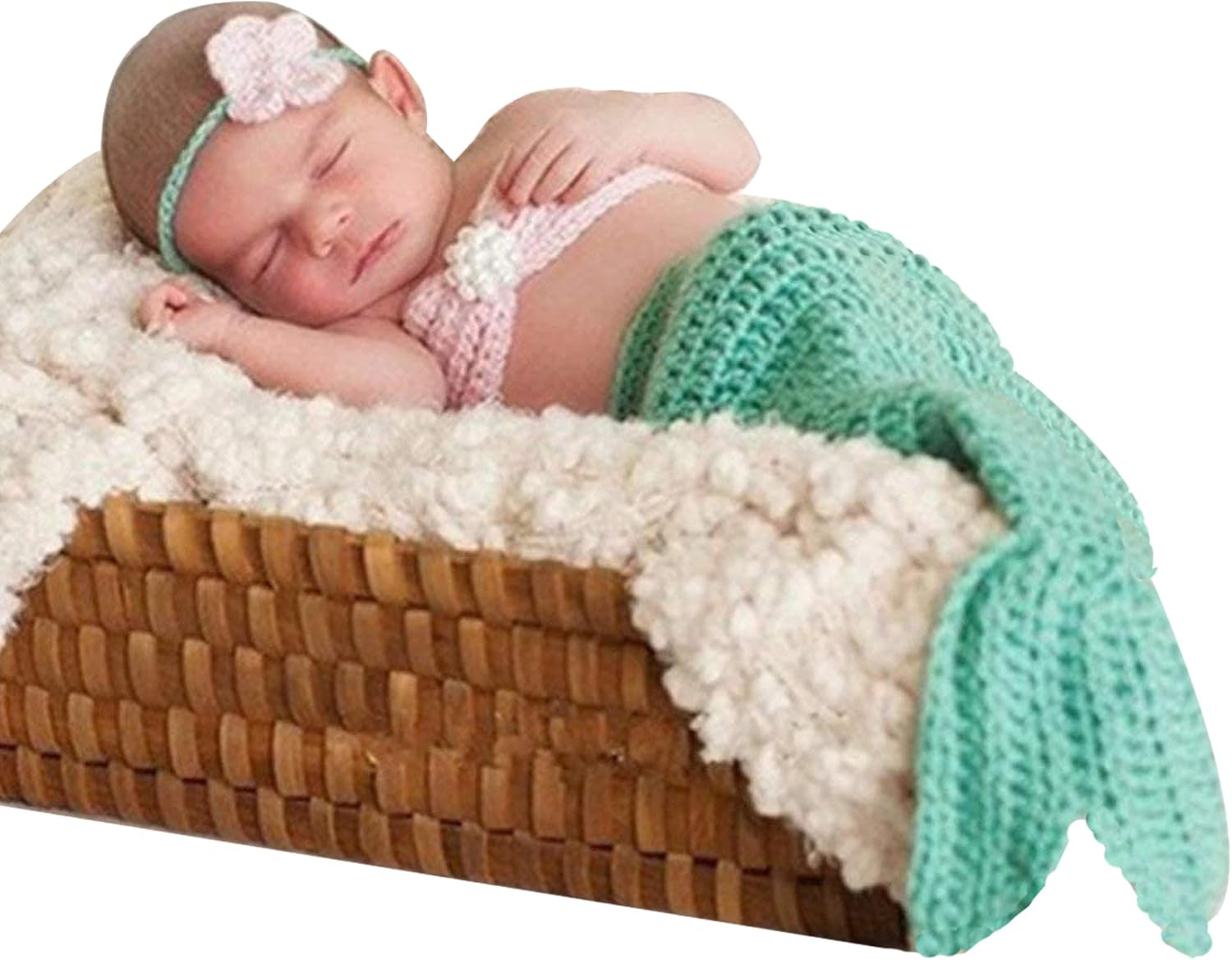 M&G House Newborn Photography Prop Mermaid Outfit Baby Photo Props Handmade Crochet Mermaid Tail Outfit Baby Mermaid Costume Set Headband Bra Tail