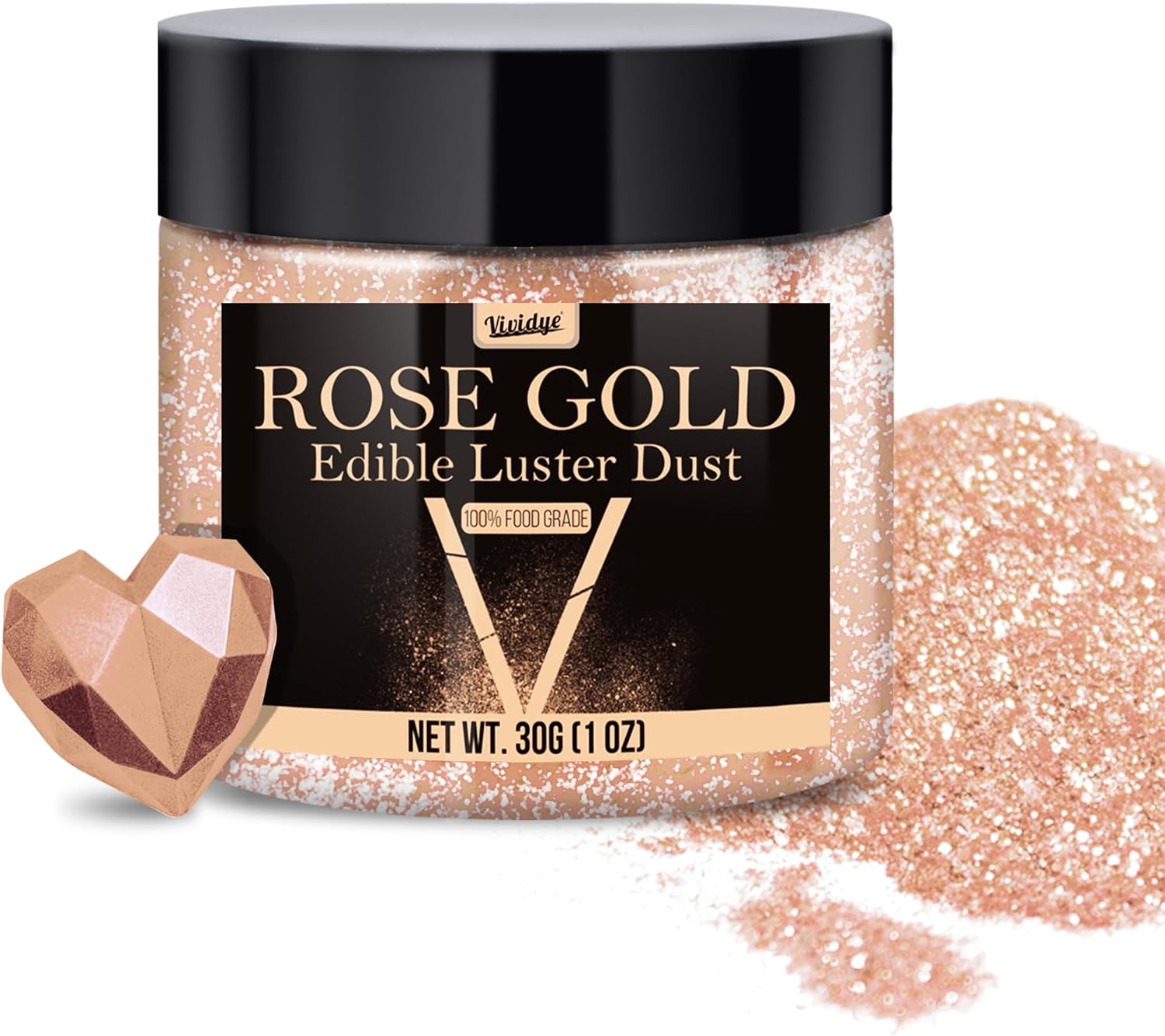 Edible Glitter - 30g / 1oz Luster Dust Edible Glimmer Powder for Sparkling Drinks, Foods, Wine, Cake - Food Grade Shimmer Dust Powder for Baking, Beverage, Cookies Decoration (Rose Gold)