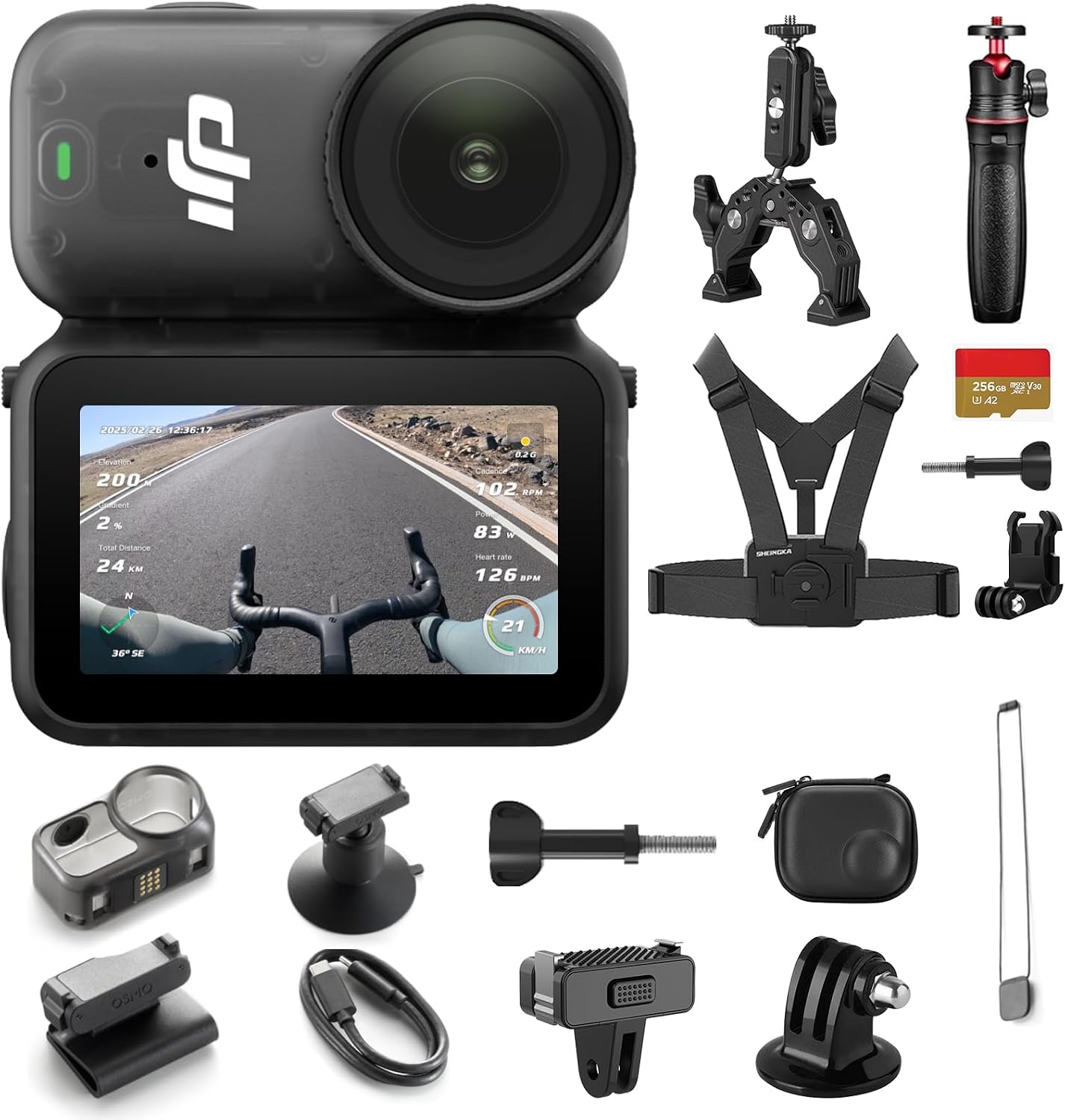 DJI Osmo Nano Cycling Multiview Combo (128GB) with Extra 256GB Micro SD Card, Native 4K/60fps Vlogging Camera with 1/1.3" Sensor, 143° Wide FOV Video, Waterproof Body Camera, Biking Accessory Kit