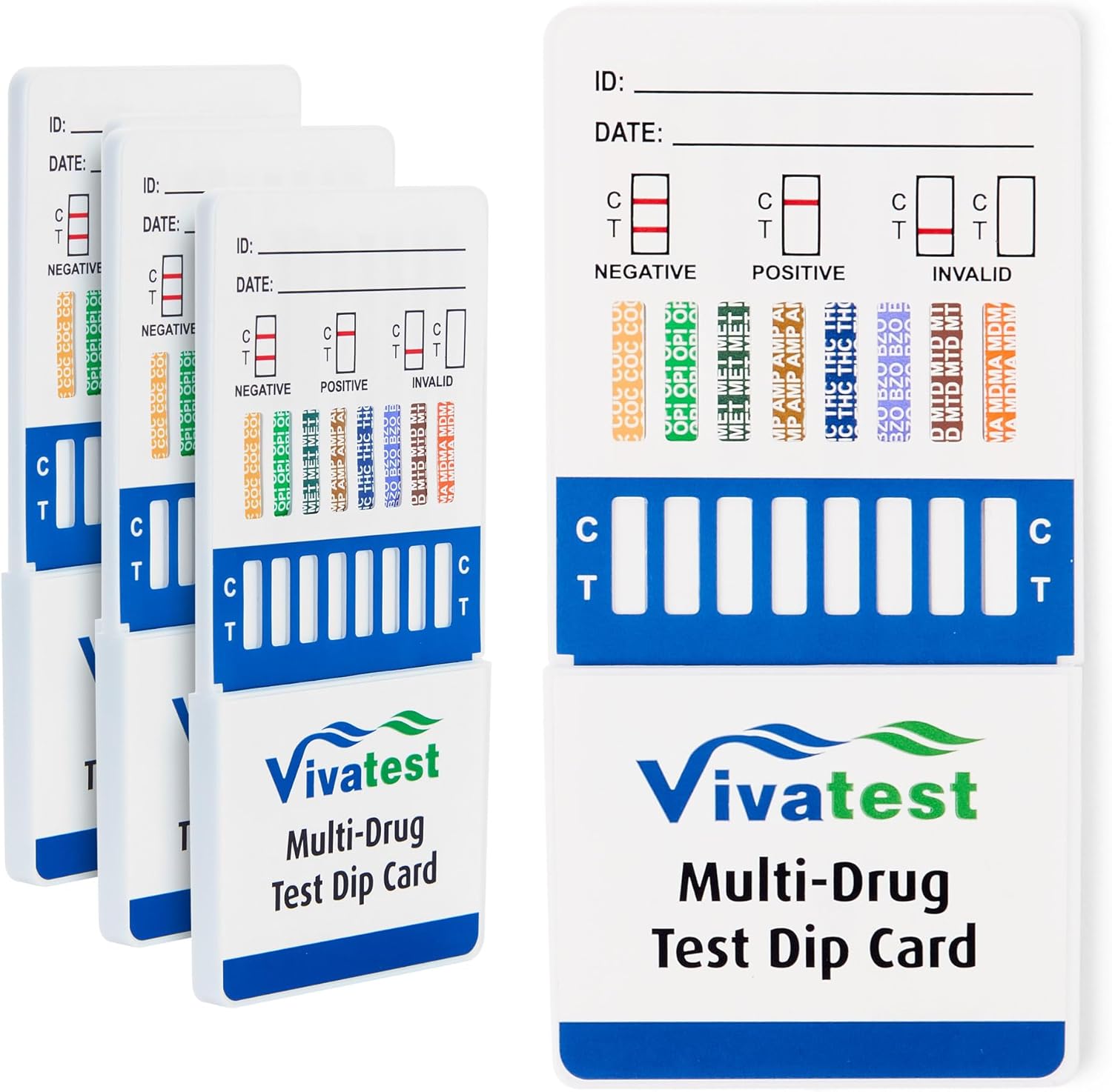 VivaTest 8-in-1 Urine Drug Testing Kit – 3 Tests – Detects Cocaine, Opiates, Methamphetamine, Amphetamine, THC, Benzodiazepines, Methadone, MDMA – Accurate Home Drug Test – Fast Results in 5 Minutes