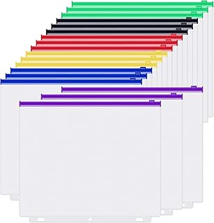 Antner 18PCS Letter Size Binder Pockets for 3 Ring Binder, 3 Holes Zipper Binder Pouch Insert Pages Sheet Protectors Loose Leaf Bags Waterproof PVC Document Folders Filling Bags, 6 Colors Zipper