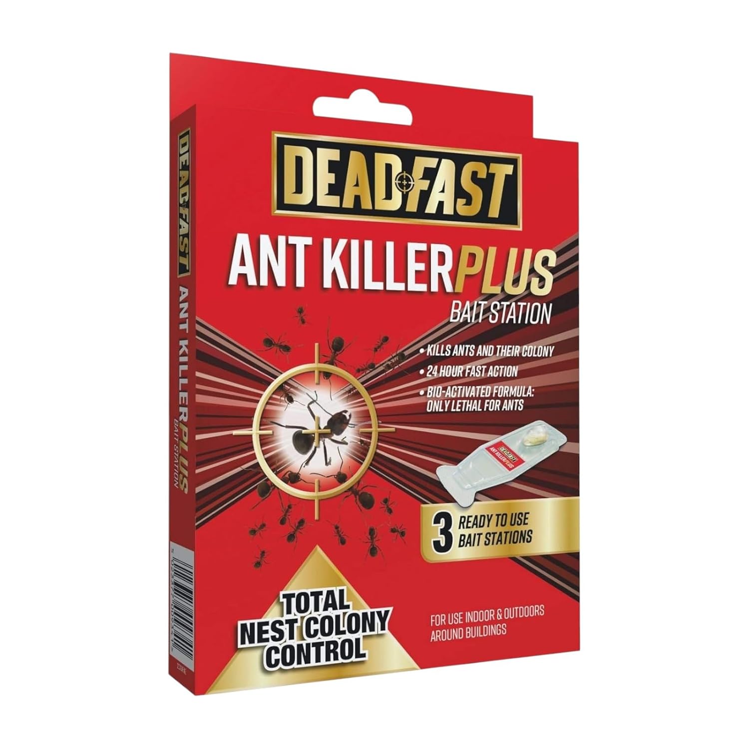 Deadfast Ant Killer Plus Bait Station - Fast-Acting 24-Hour Ant Control Indoor & Outdoor Use - Effective Colony Elimination Gel Bait 3 Pack (4g Each)