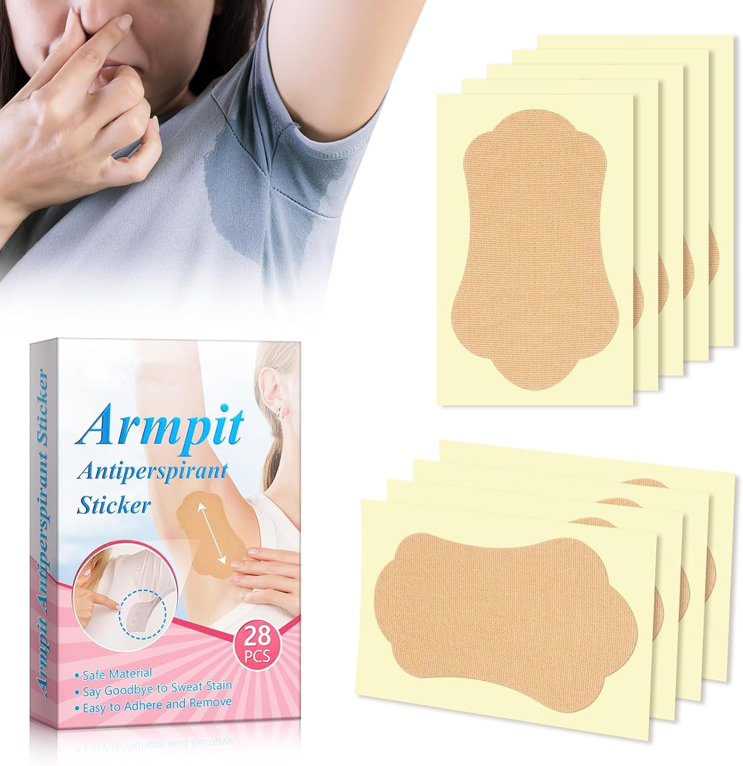 28Pcs Invisible Armpit Sweat Pads - Ultra-Thin Underarm Sweat Pads for Women & Men - Sweatproof & Odour Control Sweat-Block Wipes Sweat Patchs - Disposable Underarm Shields Absorbent Pads