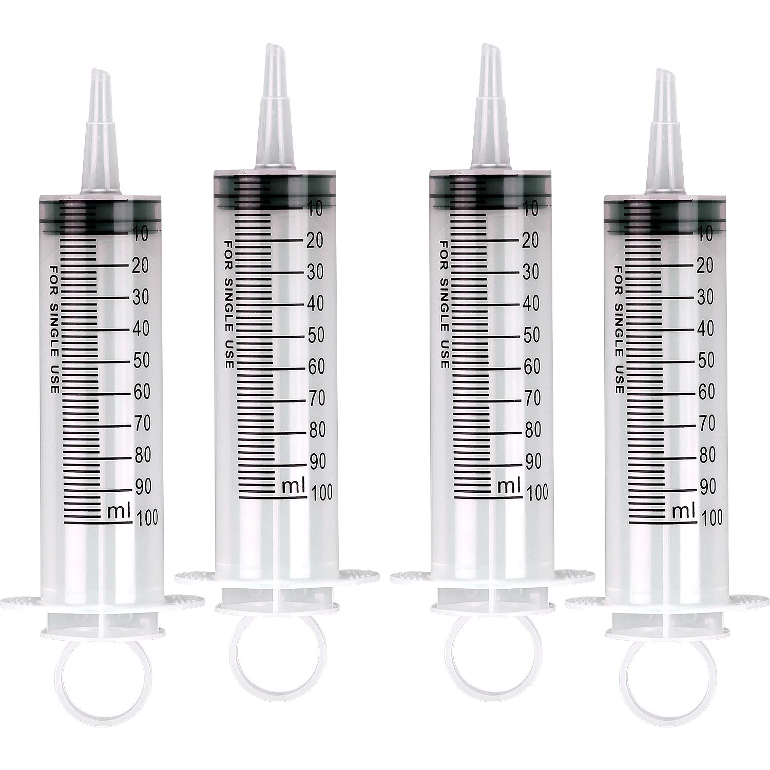 LUTER 4 Packs 100ml Syringes, Pet Feed Syringes, Plastic Syringe Sterile with No Needle for Scientific Labs Experiment, Dispensing, Measuring, Watering