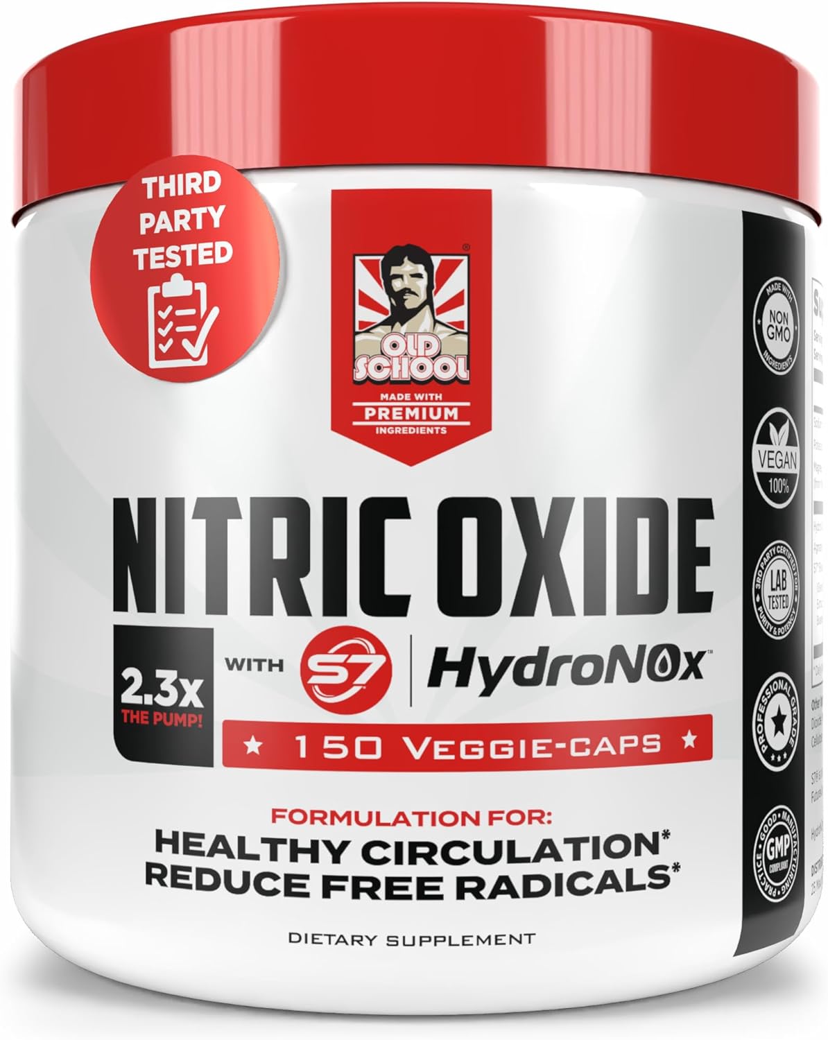 Old School Labs Nitric Oxide Pre-Workout Supplement with HydroNOx & S7 Blend - Muscle Pump & Vascularity Support for Men - 150 Veggie Capsules with Citrulline HCl for Enhanced Blood Flow & Recovery