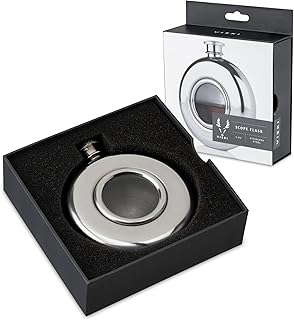 Viski Scope Flask - Round Flask with Window - Drinking Flasks for Liquor - Stainless Steel and Glass Flask - 5oz Set of 1