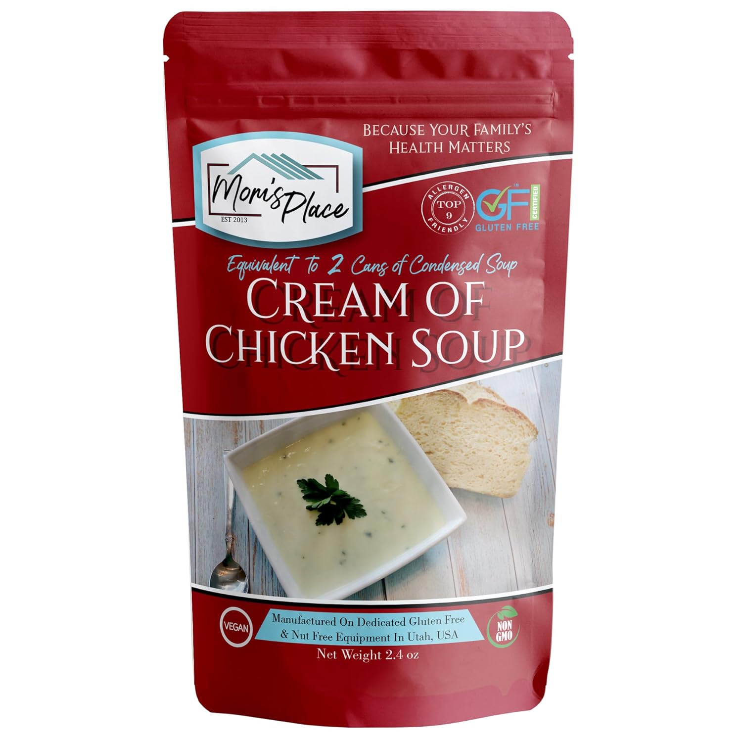 Mom's Place Gluten-Free & Dairy Free Cream of Chicken Soup Mix, Equal to 2 Cans of Condensed Soup Vegan, Nut Free & Soy Free, 2.4 oz.
