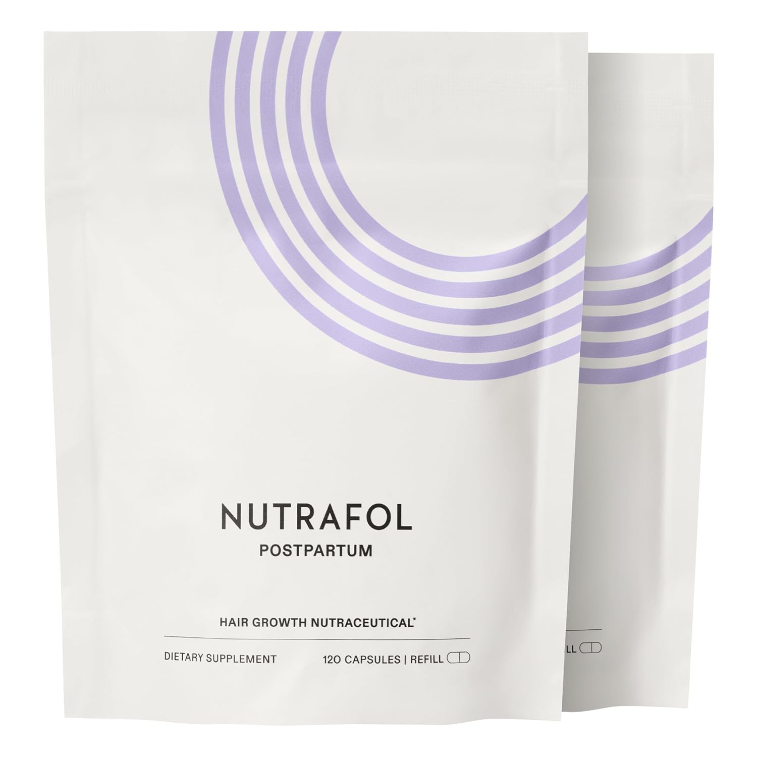 Nutrafol Postpartum Hair Growth Supplements, Clinically Tested for Visibly Thicker Hair and Less Shedding, Breastfeeding-Friendly - 2 Month Supply, 2 Refill Pouches