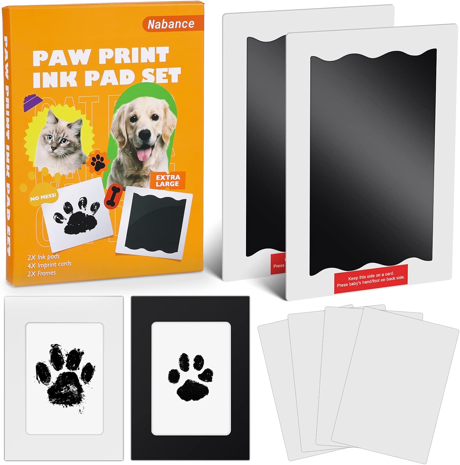 Nabance Baby Handprint and Footprint Kit, Dog Paw Print Kit, 2 Large Size Inkless Ink Pads with 2 Photo Frames, 4 Imprint Card, Pet Paw Print Kit for Dogs & Cats, PawPrint Stamp Pad, Family Keepsake