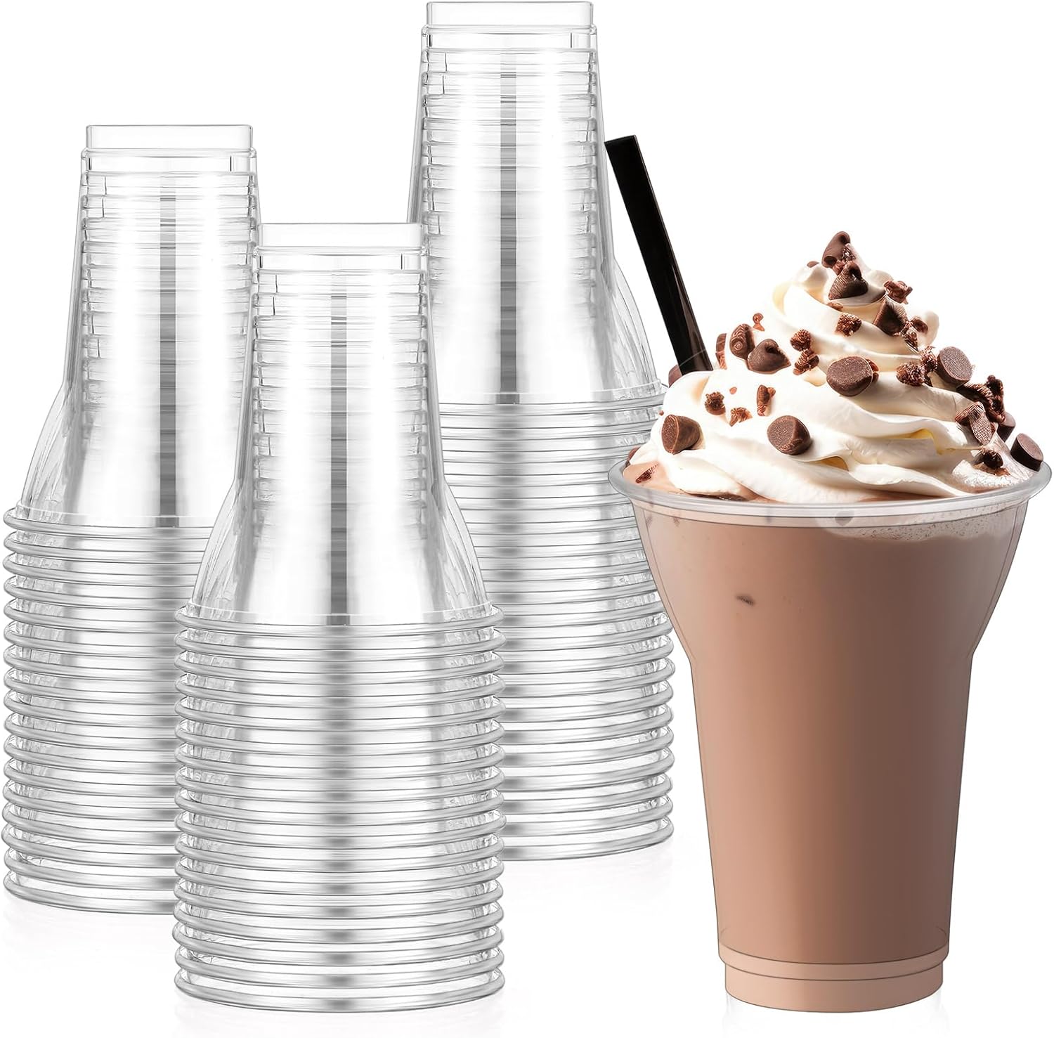 Baderke 50 Pcs Plastic Parfait Cups Root Beer Float Cups Peanut Buster Parfait Glasses Classic Clear Disposable Crystal Milkshake Mugs for Sundae Yogurt Ice Cream Party Drinks (12 oz)
