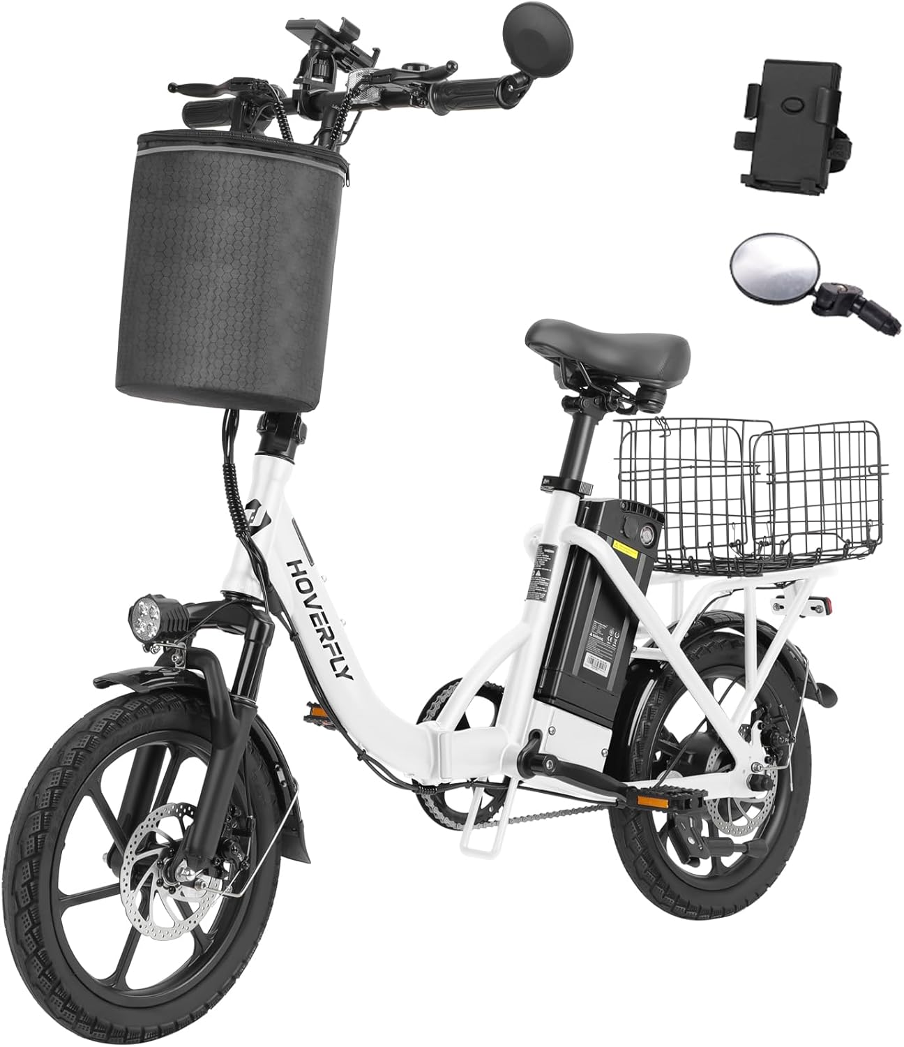 HOVERFLY H3 16" Electric Bike, Max 28Miles Range(Pedal-Assist) Folding E-Bike with Removable Battery, Front Suspension and Commuter Electric Bicycle Adults