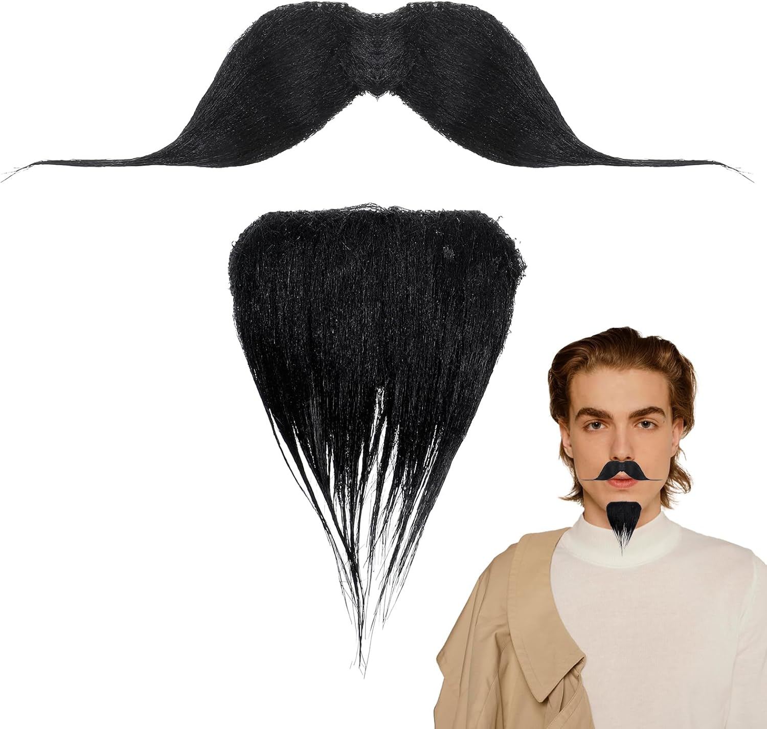 Fake Black Beard Fake Mustache Adhesive Stick On Moustache Old Man Fakes Beard and Mustache Costume Facial Hair for Costumes Festival Party