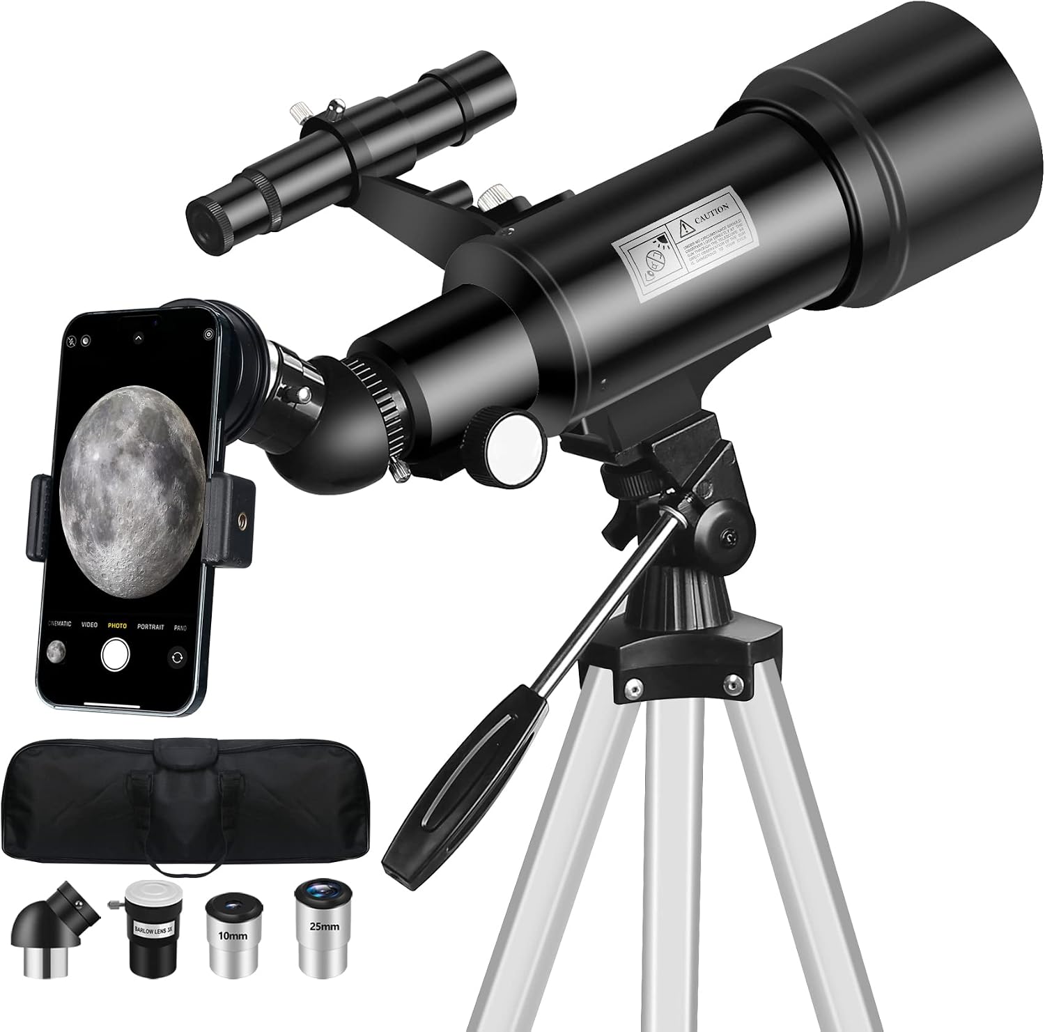 Telescope for Adults, 70mm Aperture 400mm Travel Telescopes with Finder Scope Adjustable Tripod Phone Adapter Backpack Portable Refractor Telescope Kits for Astronomy Beginners, Kids (Black)