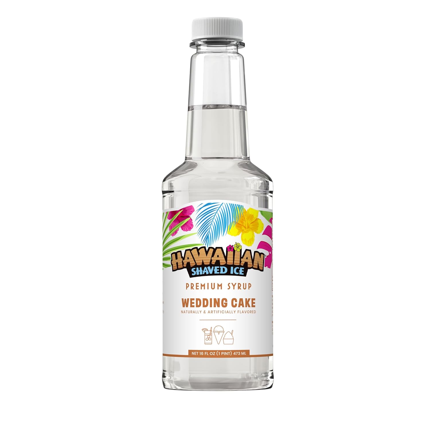 Hawaiian Shaved Ice Wedding Cake Syrup - Nut Soy Dairy Free - Flavor Fluffy & Crunchy Snow Cones - Shelf Stable - Makes 8 Servings - 16 ounces