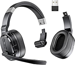 TECKNET Bluetooth Trucker Headset, Single and Dual Ear Wireless Headset with Mic for Work Noise Cancelling, 50Hrs 3 EQ Music Modes Trucker Bluetooth Headset for PC, Drivers, Office, Call Center Work
