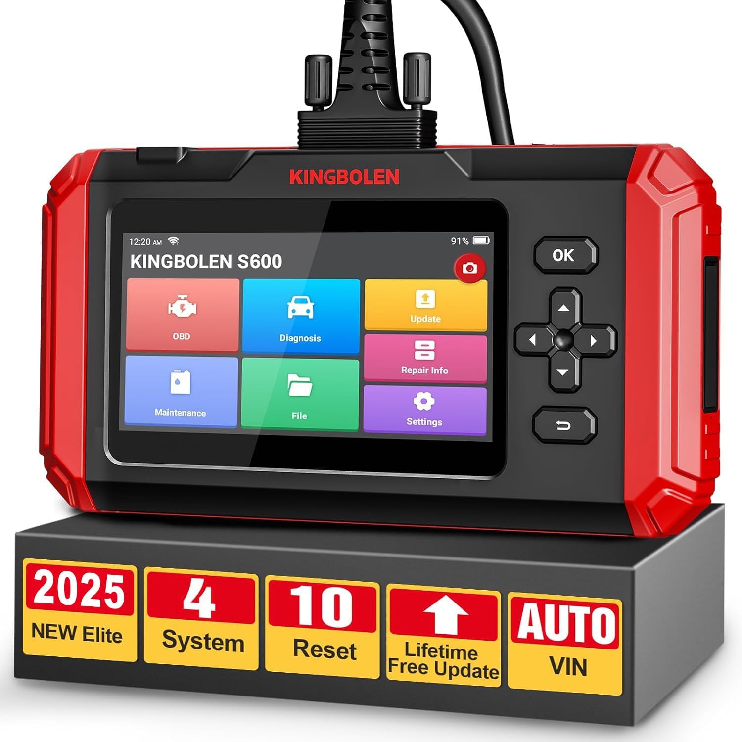 KINGBOLEN S600 Obd2 Code Reader, 4 System Obd2 Scanner for ENGINE,ABS,SRS,AT. Car Diagnostic Scan Tool with 8 Reset Service,Oil,Brake,SAS,BMS,DPF,TPMS,ABS Bleed,Throttle Reset,Lifetime Free Upgrade.