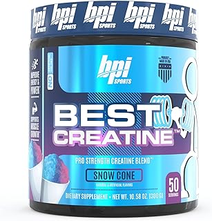BPI Sports Best Creatine - Creatine Monohydrate, Himalayan Salt - strength, Pump, Endurance, Muscle Growth, Muscle Definition - No Bloat - Snow Cone - 50 servings - 10.58 Oz