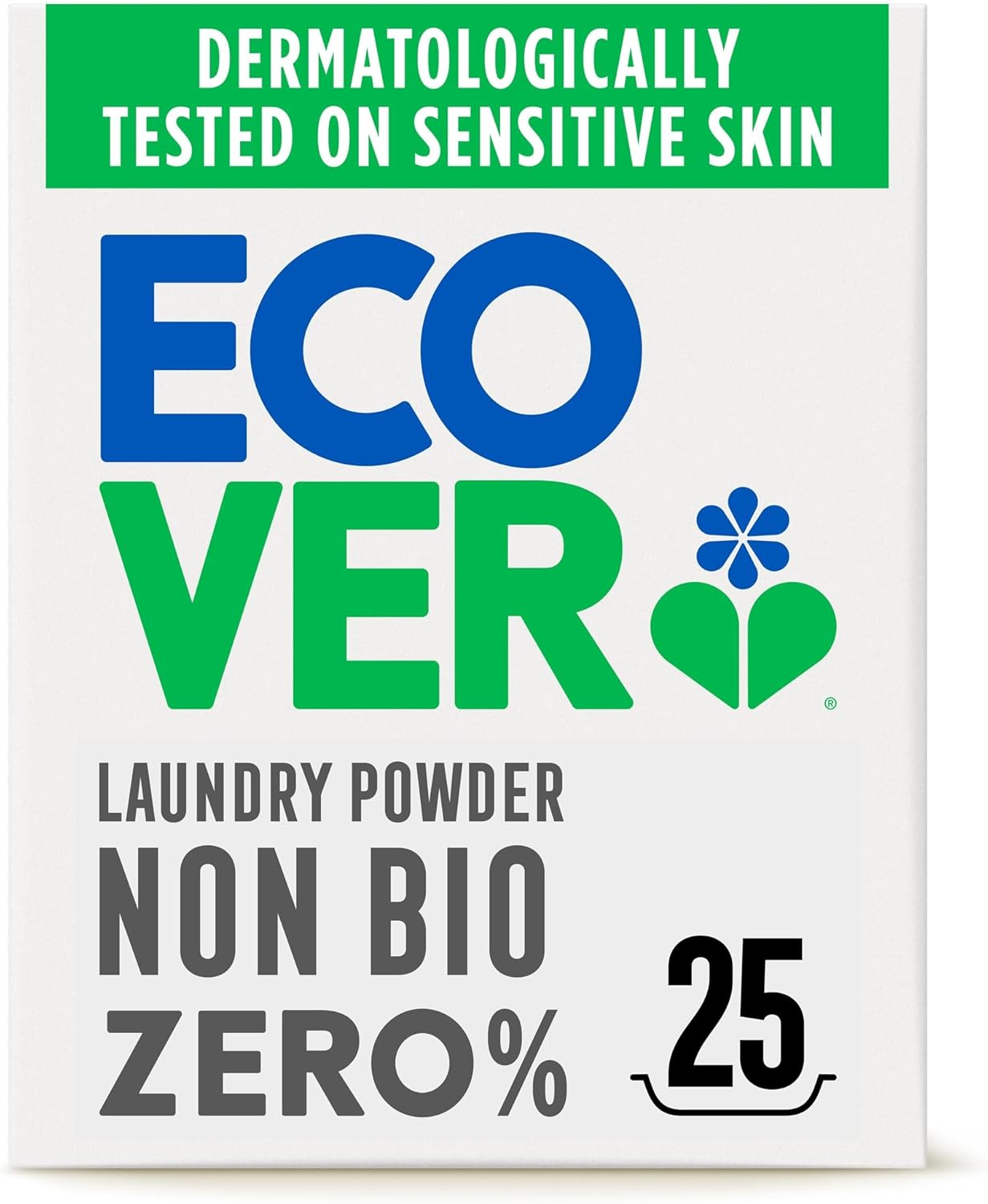 Ecover Zero Non-Bio Laundry Detergent Powder, For Sensitive Skin, Laundry Washing Detergent for Baby Laundry 1 x 25 Wash, 1 x 1.8Kg