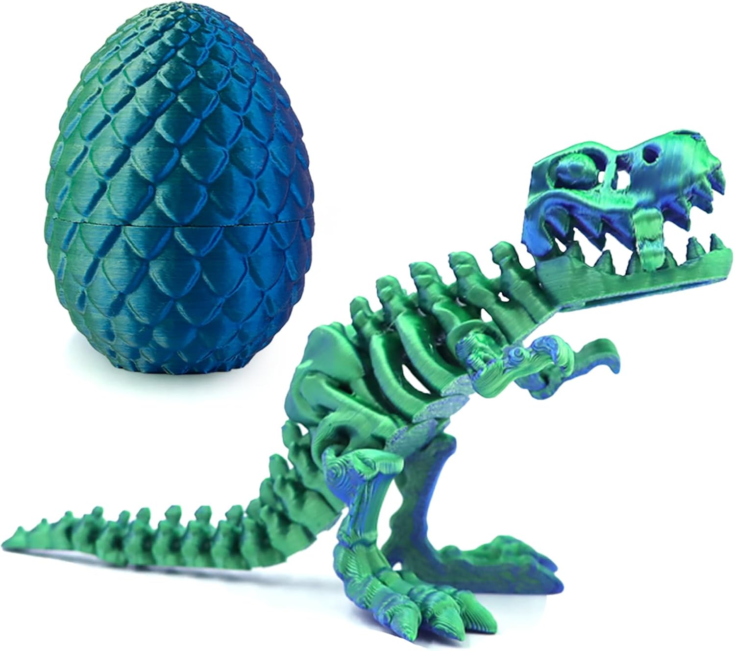 AYNKH 3D Printed Dinosaur Eggs, Toy Dinosaurs with Bones, Fully Articulated Small Flying Tyrannosaurus Rex, Gifts for Kids and Adults, Home Desk Decorations, Blue and Green