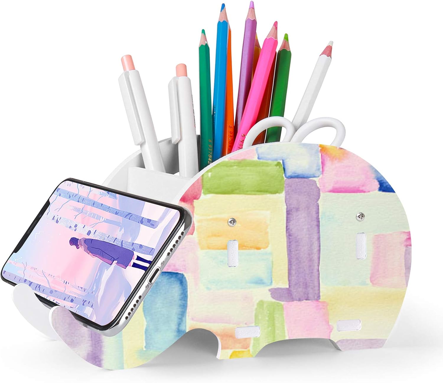 MOKANI Desk Organizer, Cute Elephant Pencil Holder, Multifunctional Office Accessories with Cell Phone Stand, Christmas Decor